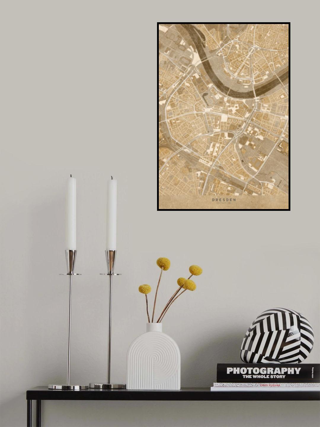 Sepia vintage map of Dresden downtown Germany Poster och Canvastavla