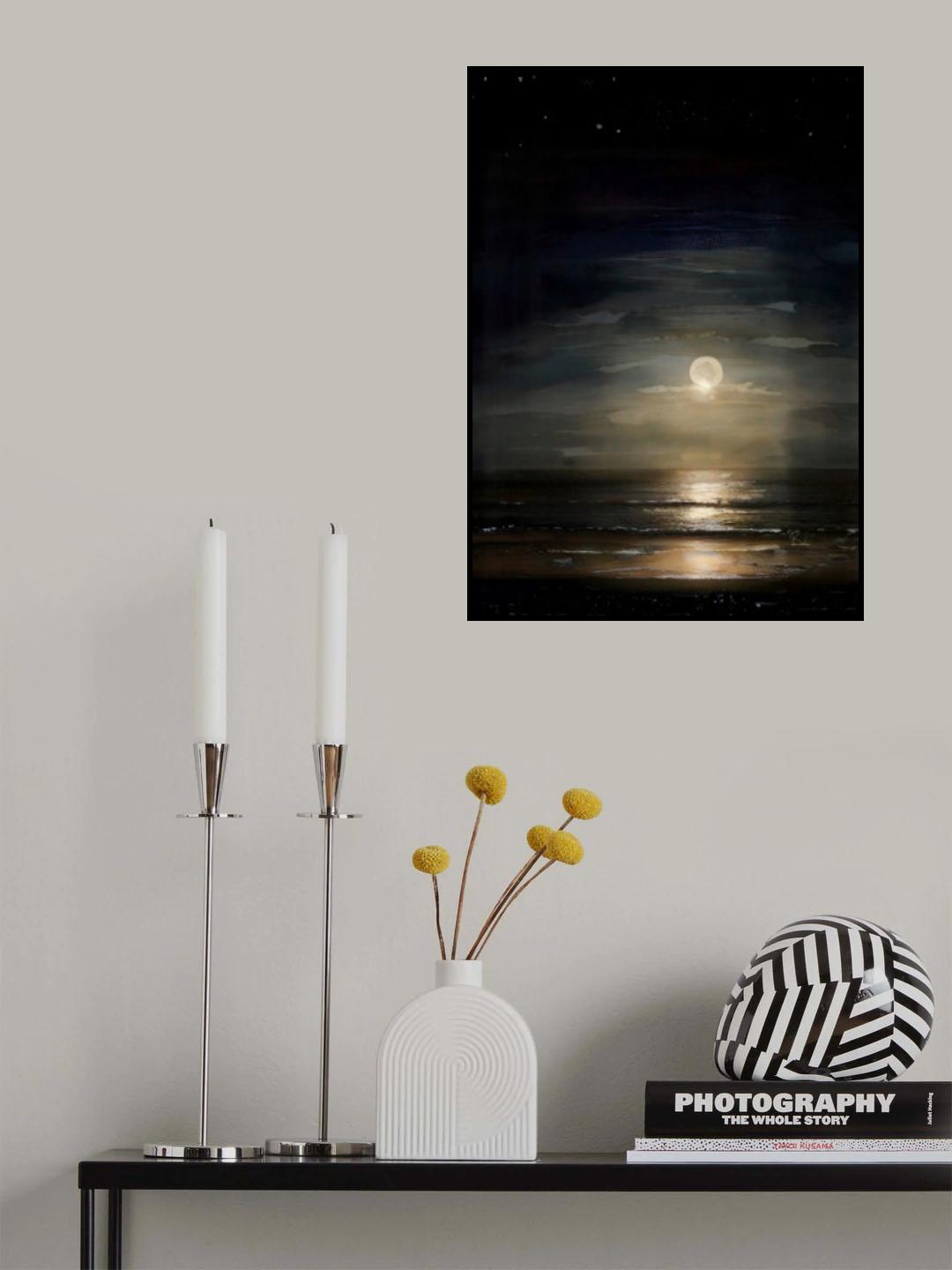Full Moon Over Ocean Poster och Canvastavla