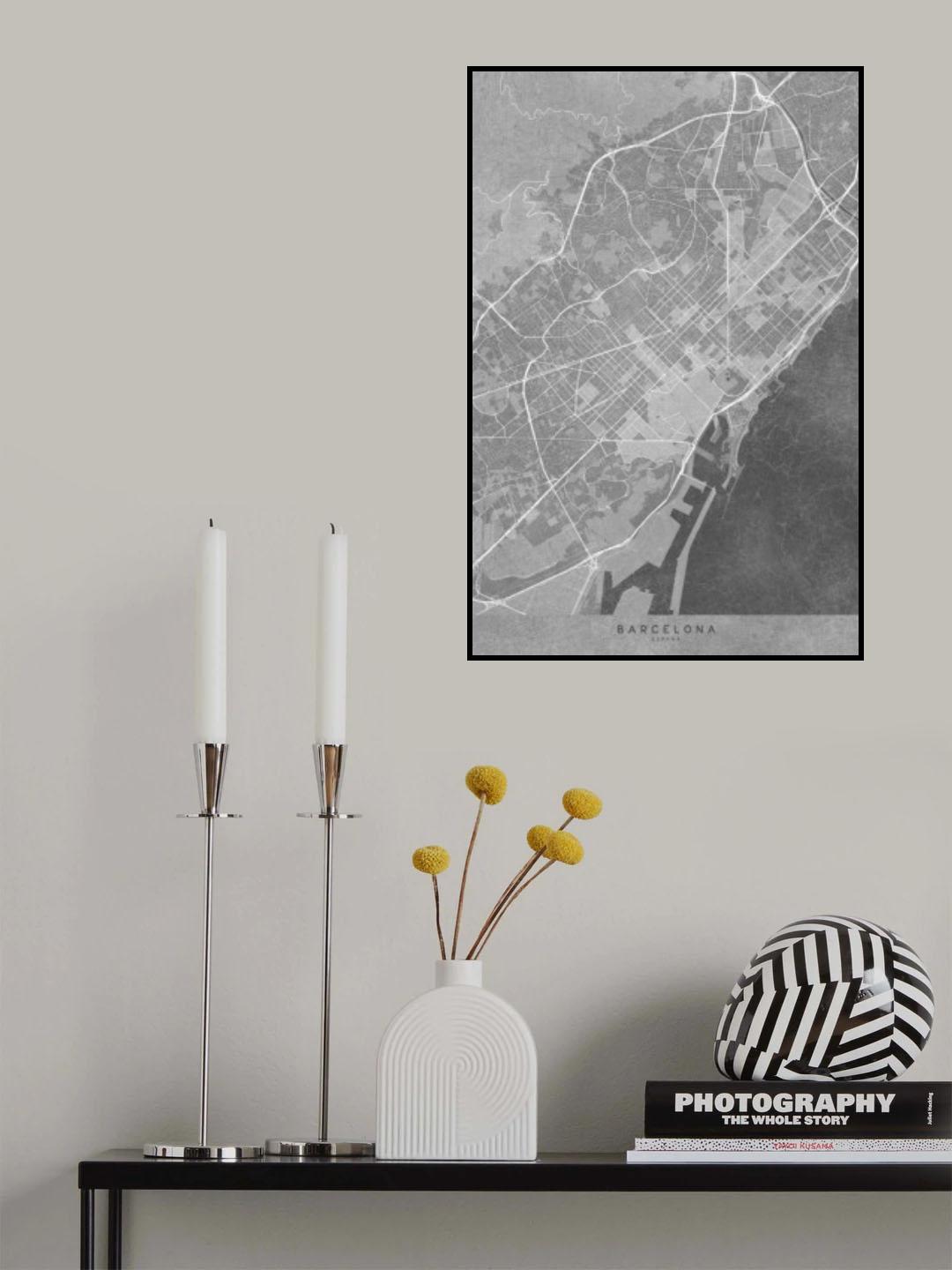 Map of Barcelona (Spain) in gray vintage style Poster och Canvastavla