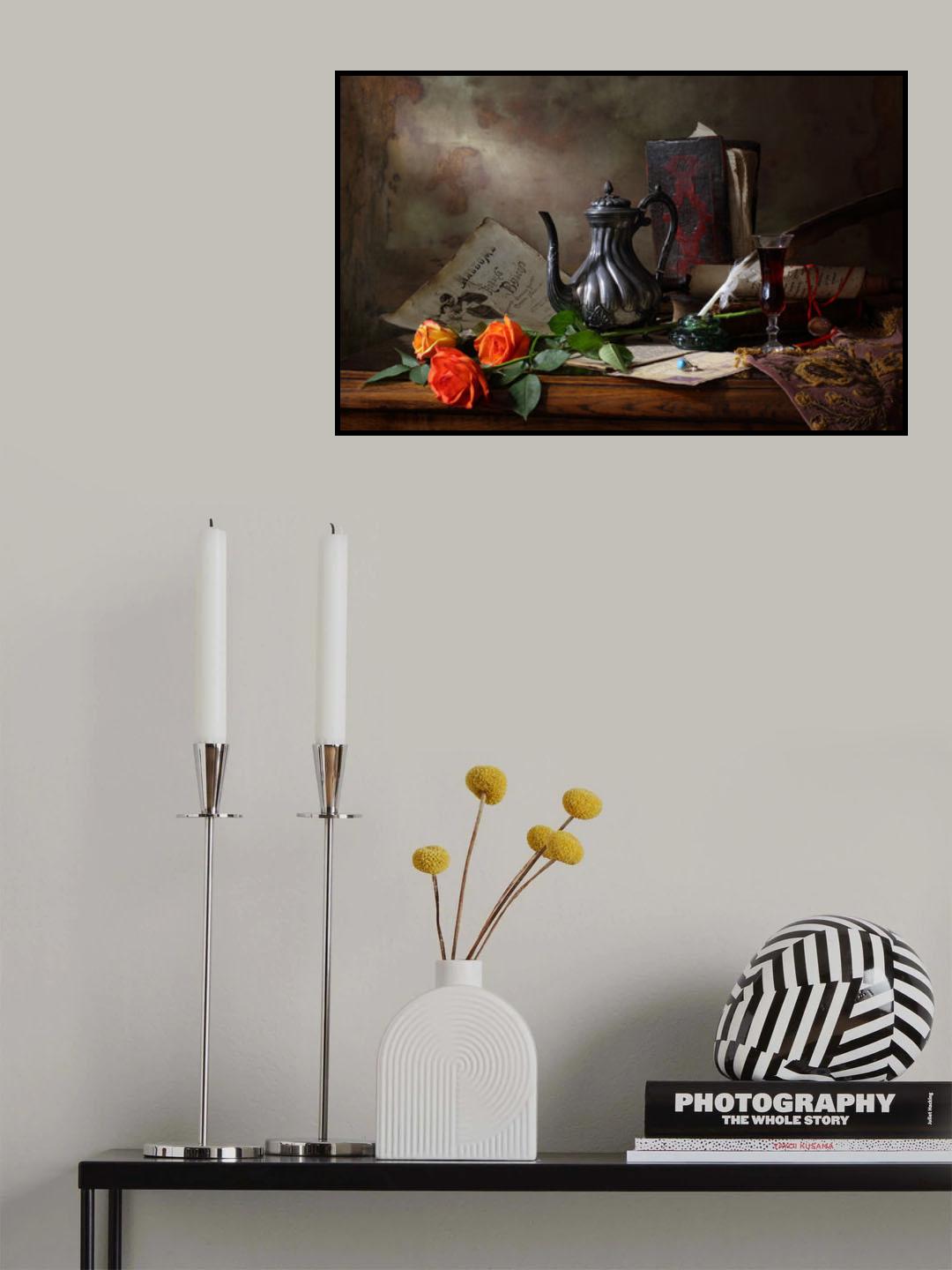 Still life with teapot and roses Poster och Canvastavla