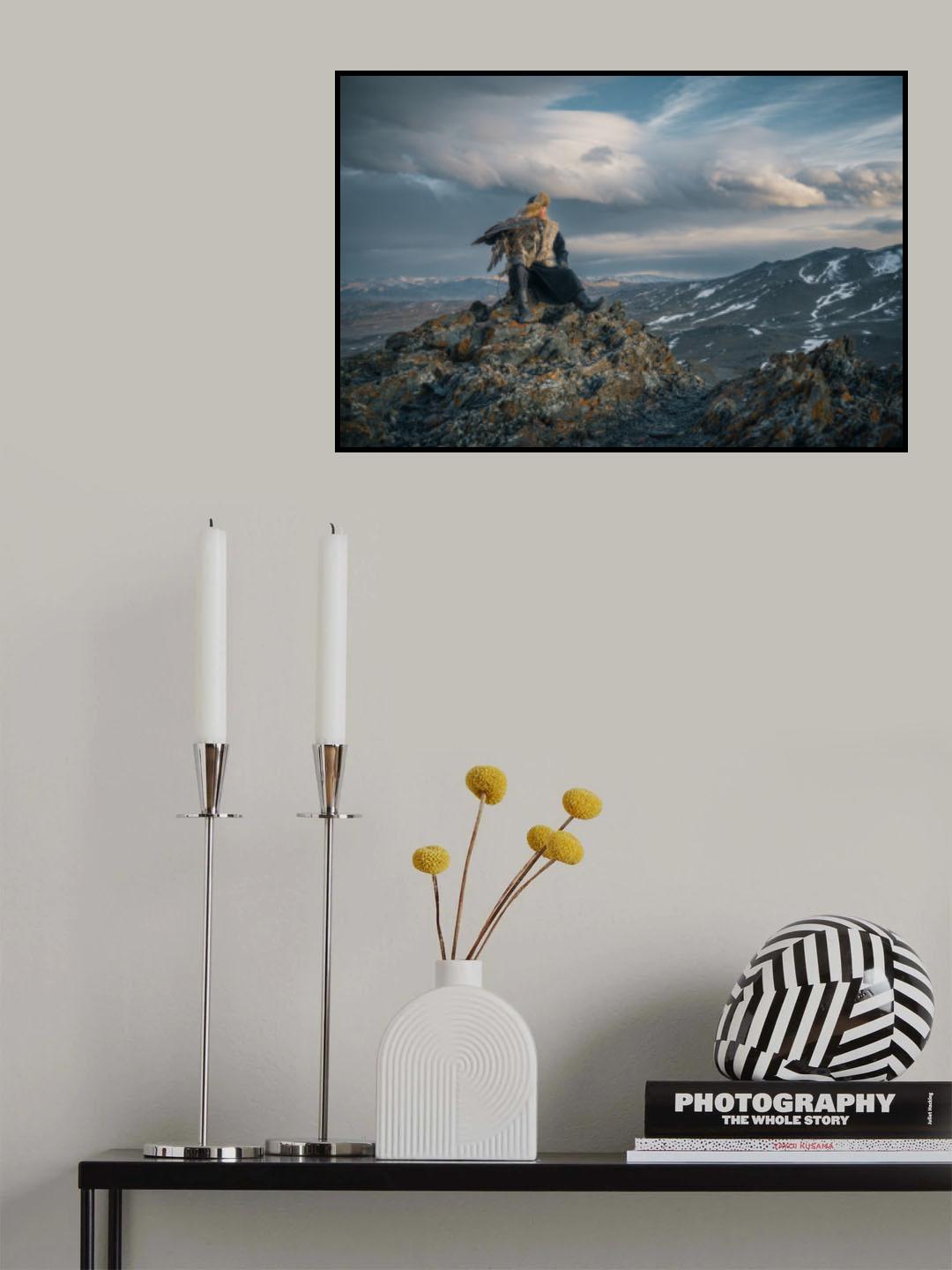 An Young Hunters and moody Altai Mountain range Poster och Canvastavla
