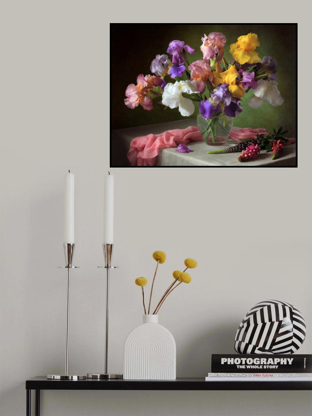With a bouquet of irises and flowers lupine Poster och Canvastavla
