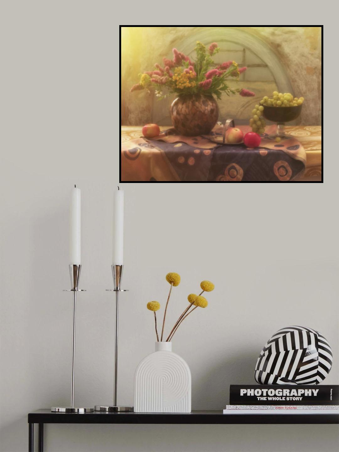 Still Life with Grapes. Flowers and Apples Poster och Canvastavla