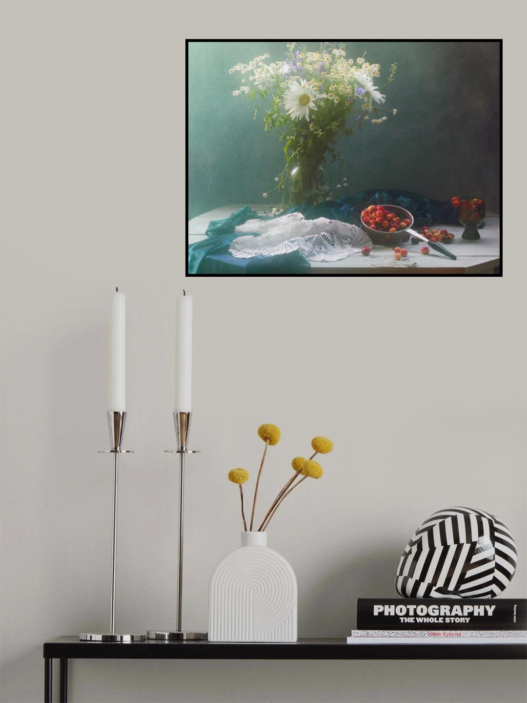 Still life with Cherry and Chamomiles Poster och Canvastavla