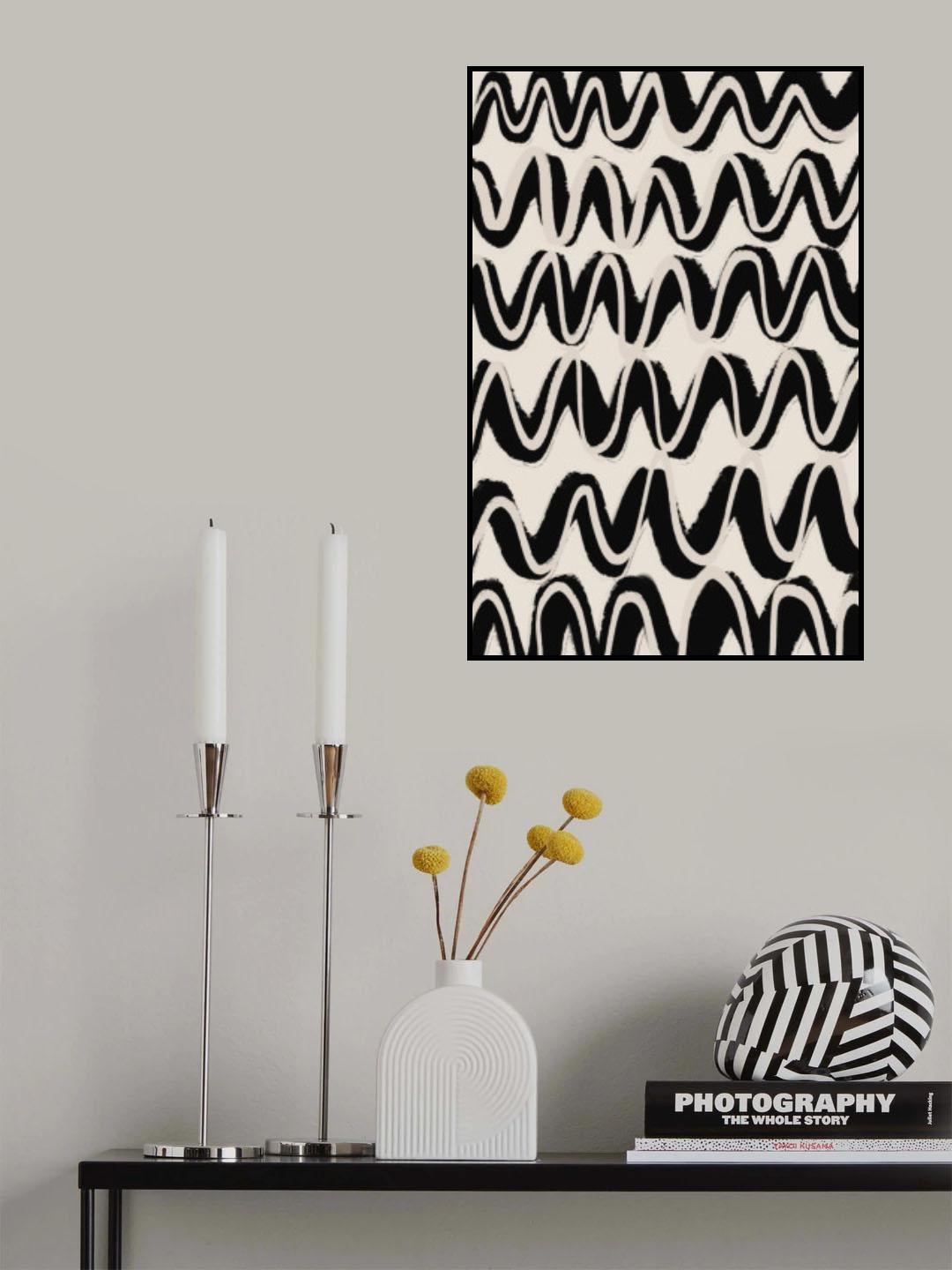 Beige Black Waves Pattern Poster och Canvastavla