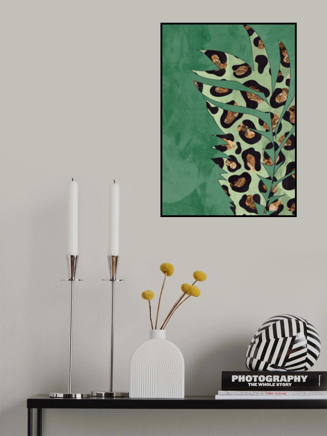 Green leopard print palm leaf Poster och Canvastavla