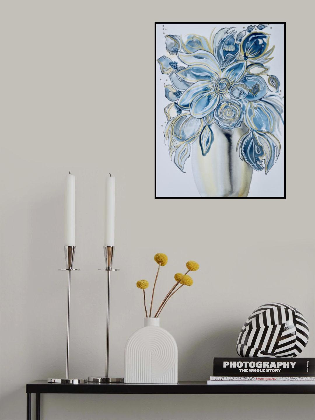 Azul Floral Poster och Canvastavla