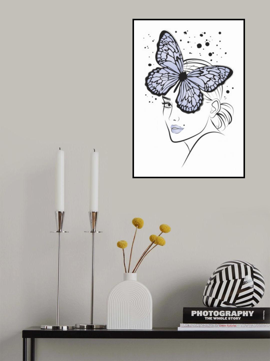 Butterfly Girl Blue Poster och Canvastavla