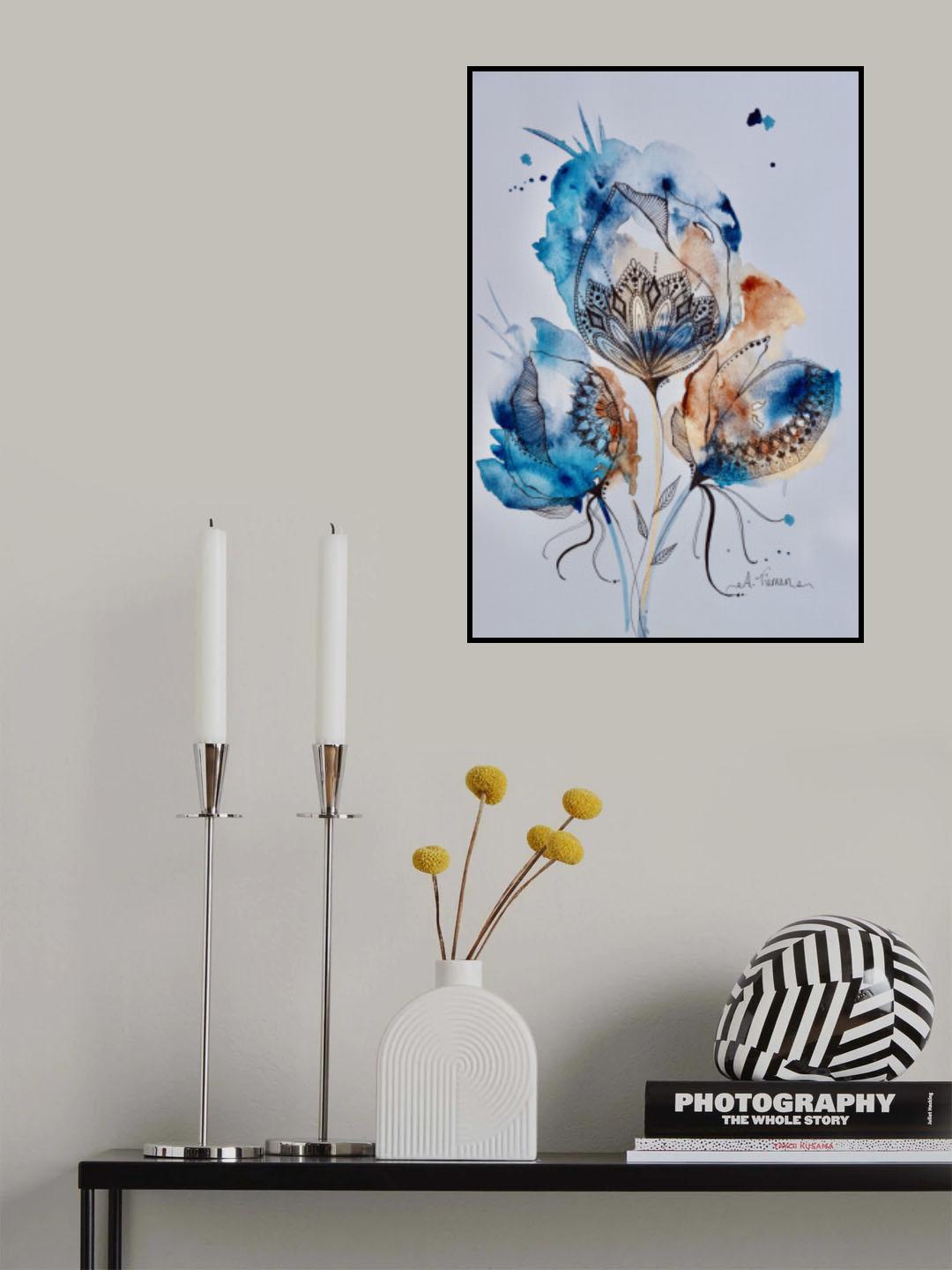 Mandala Floral (blue, Gold, Burnt Sienna) Poster och Canvastavla