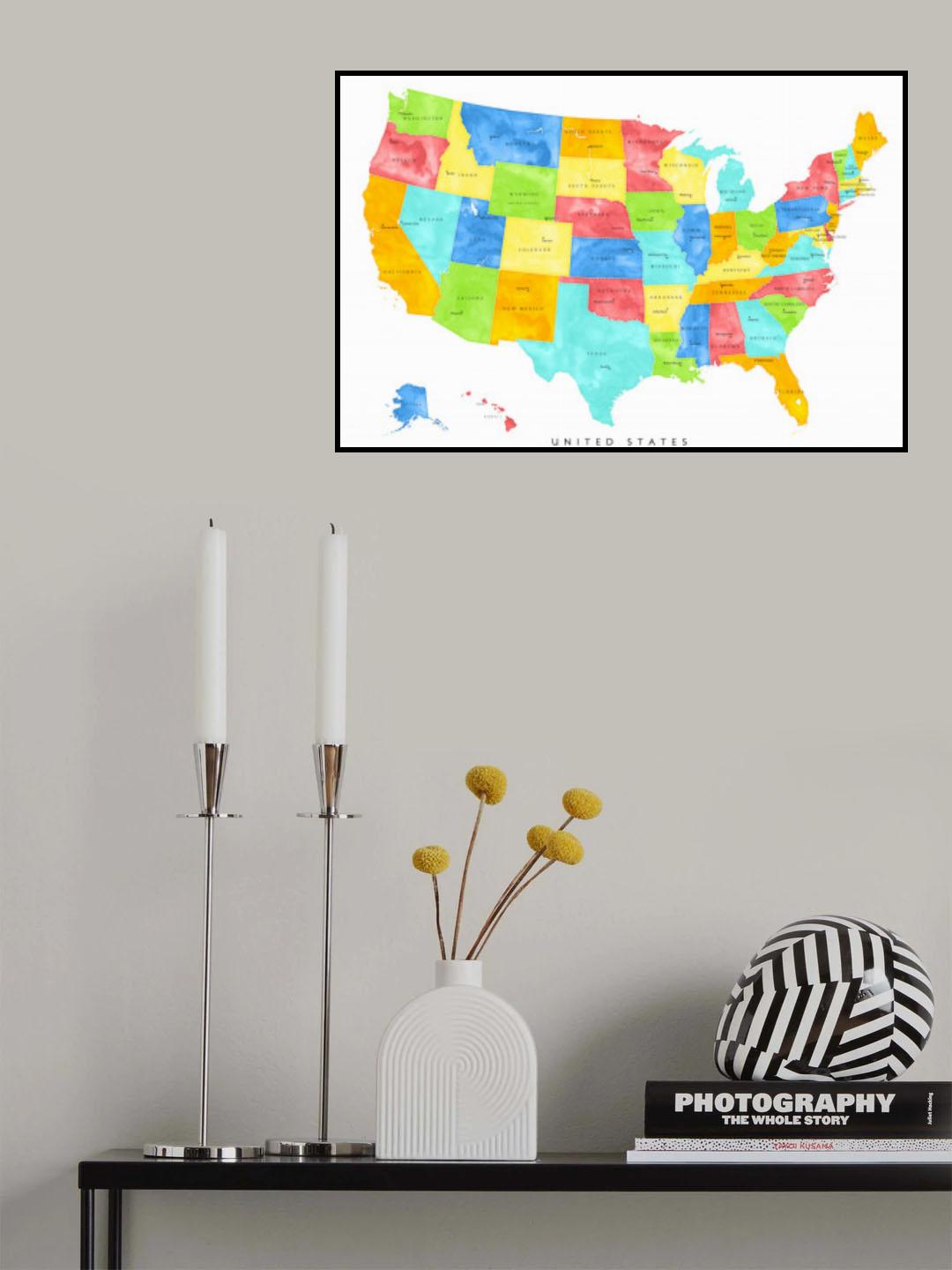 Colorful map of the United States with States and State capitals Poster och Canvastavla