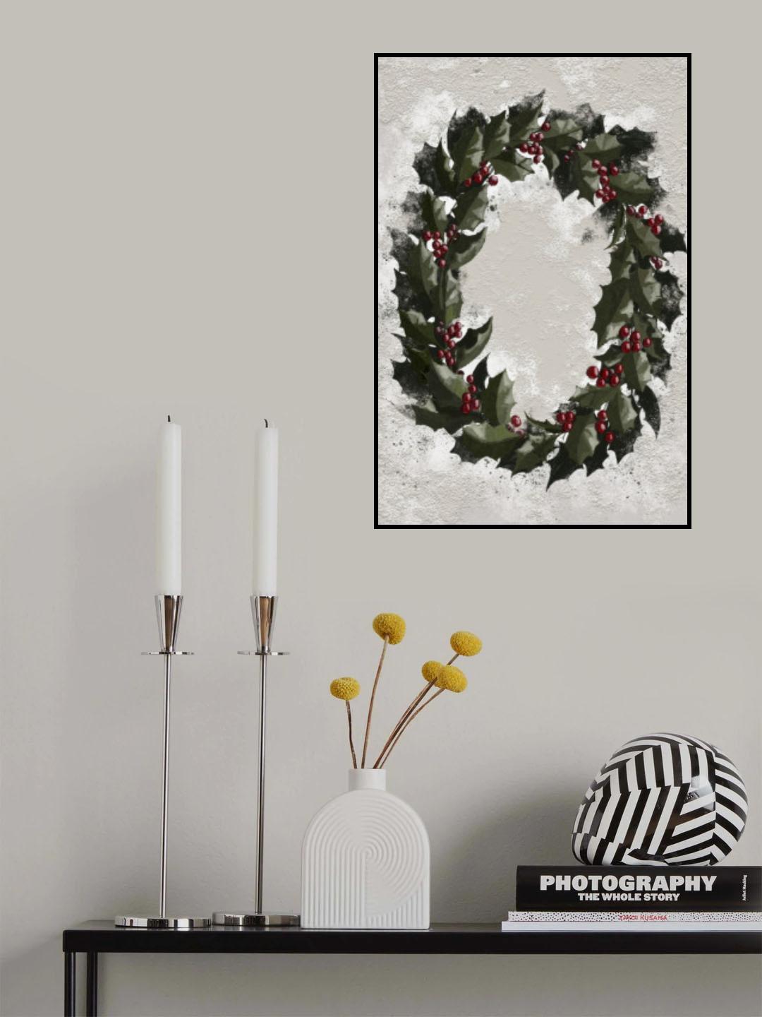 Antique holly wreath Poster och Canvastavla