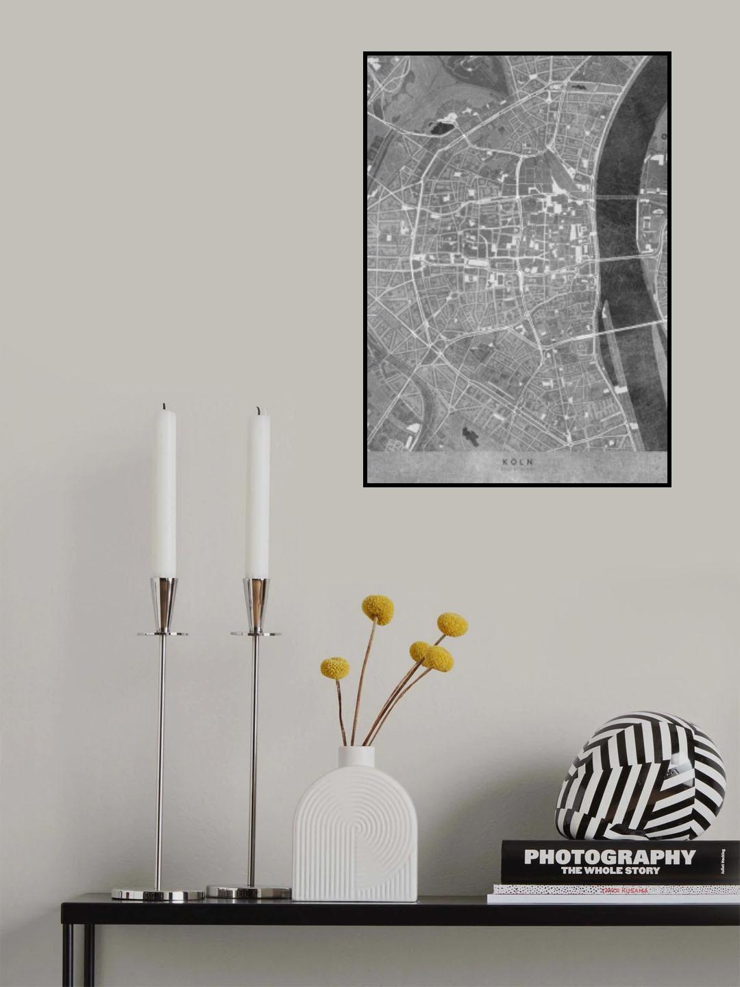Gray vintage map of Köln downtown Germany Poster och Canvastavla