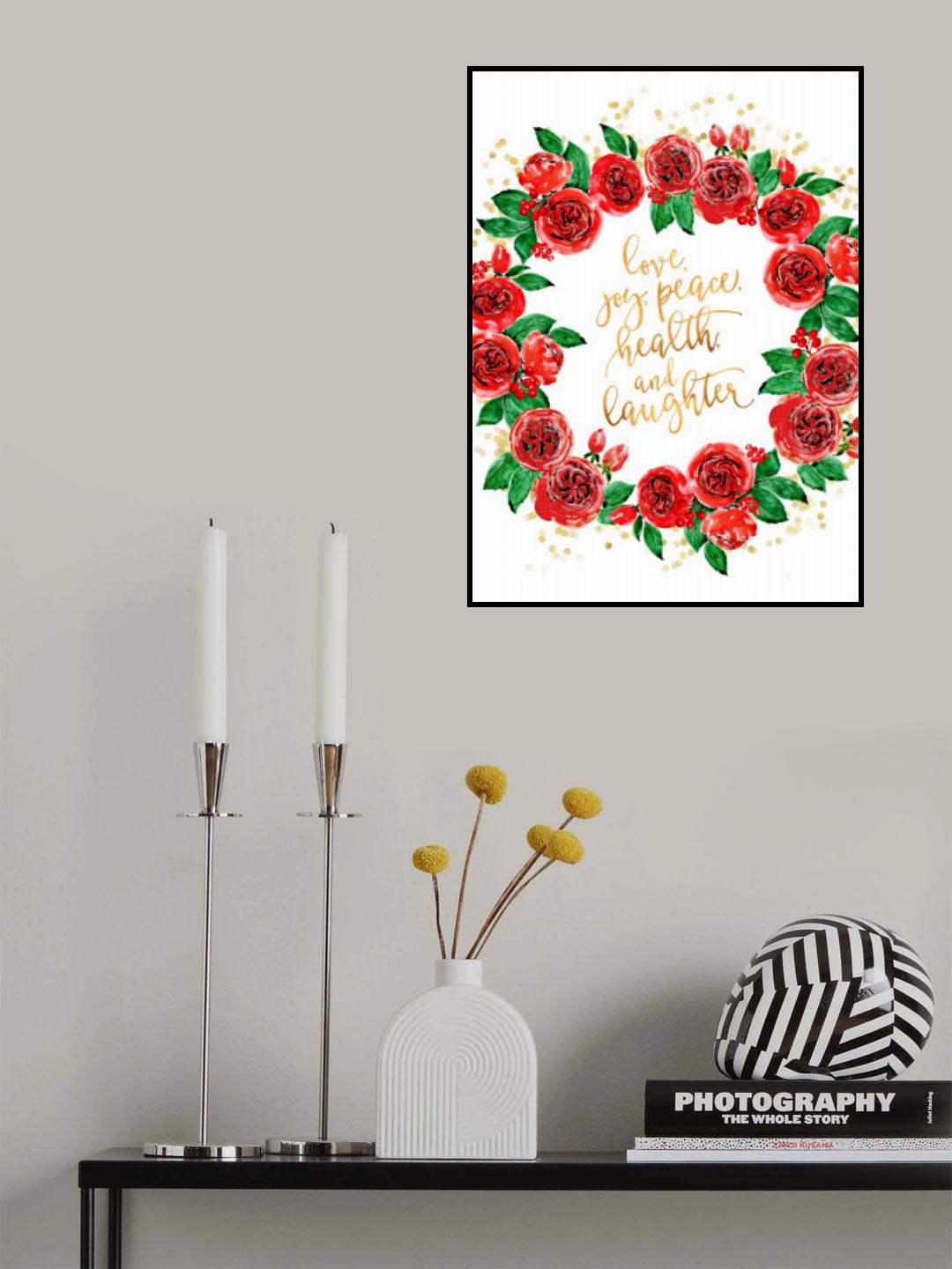 Holiday wishes wreath of red English roses Poster och Canvastavla
