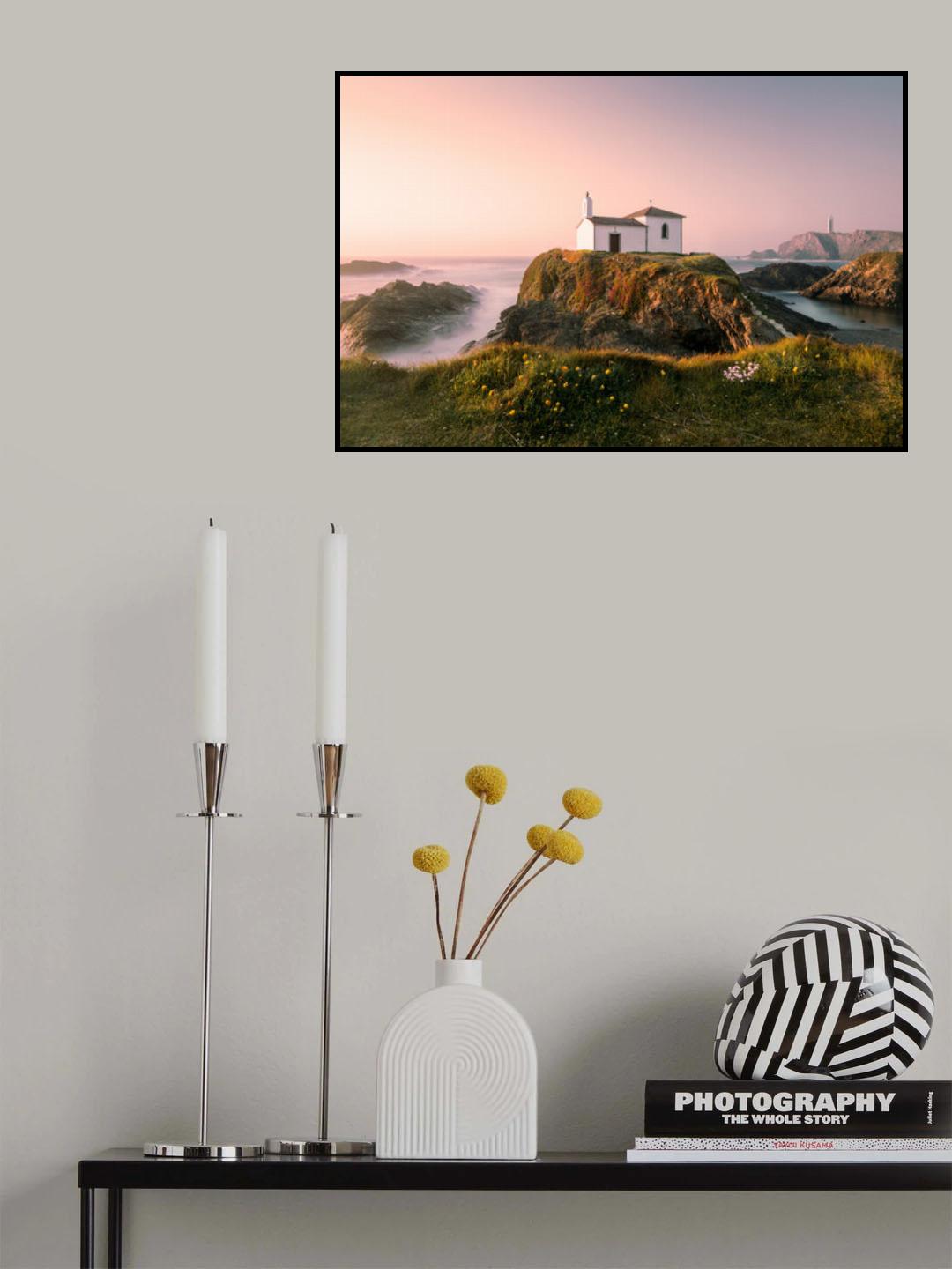Hermitage on the top of a cliff,Galicia,Spain. Poster och Canvastavla