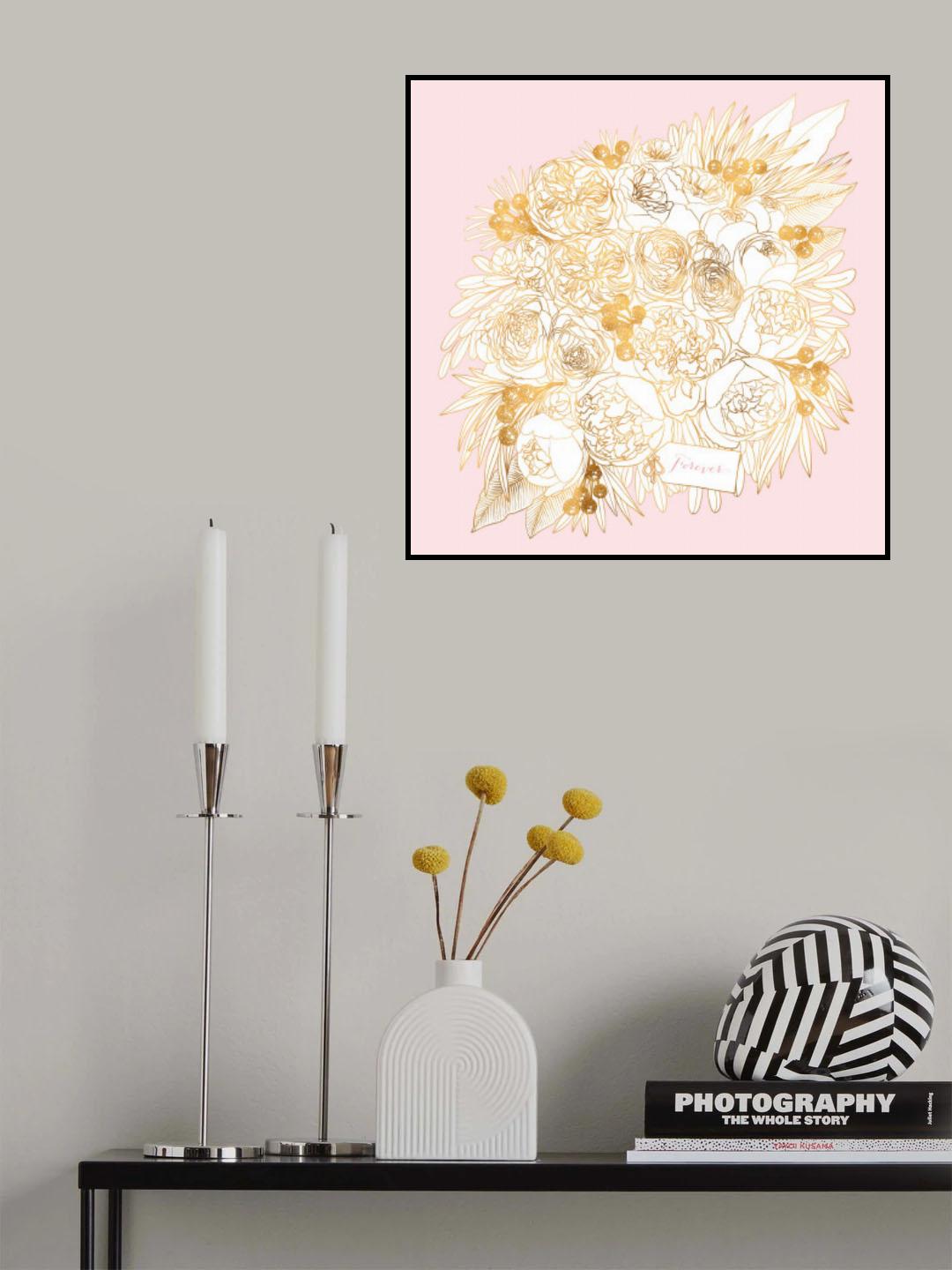 Forever Rekha floral bouquet in gold and pink Poster och Canvastavla