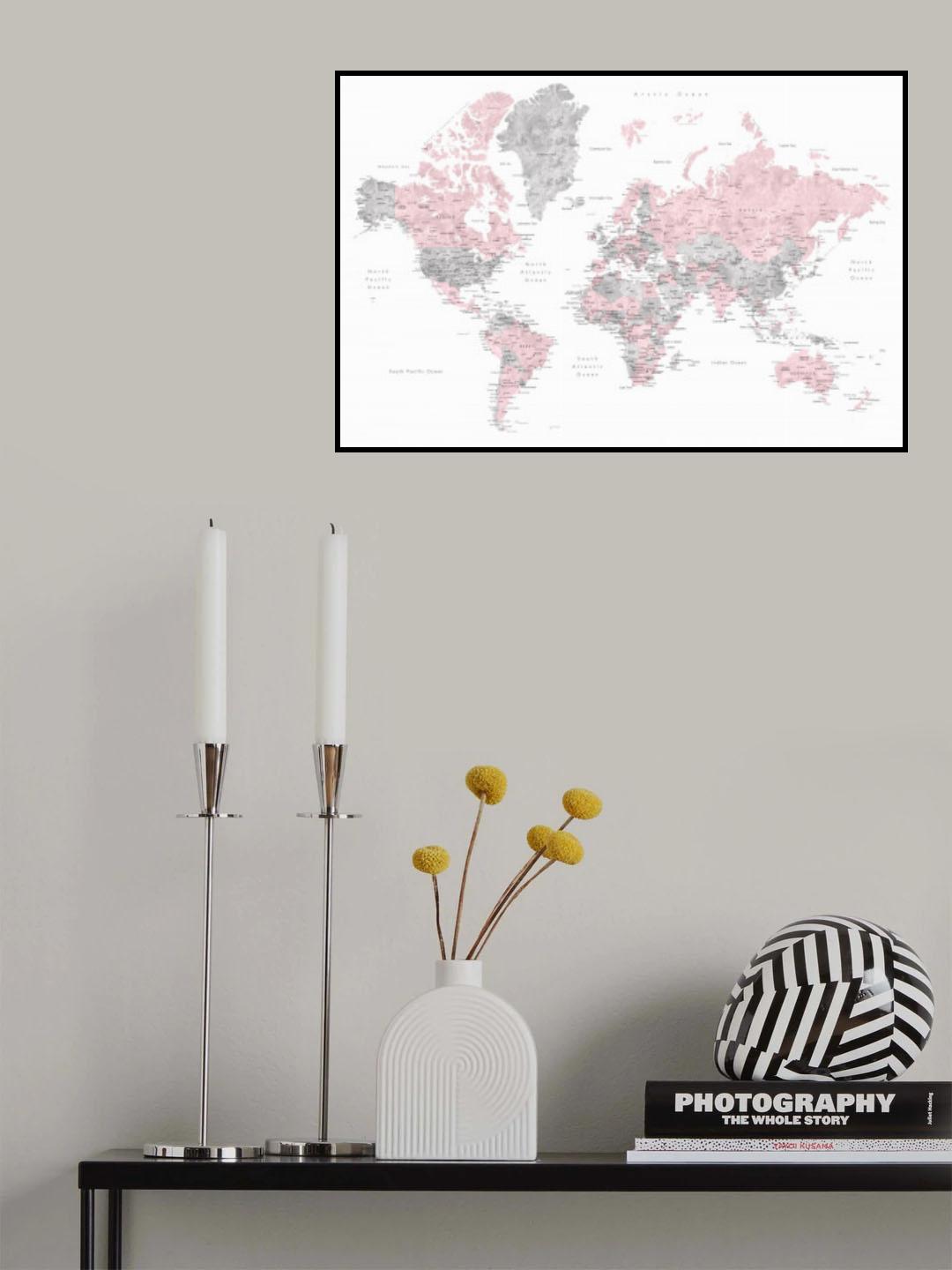 Watercolor world map with cities, Xenia Poster och Canvastavla