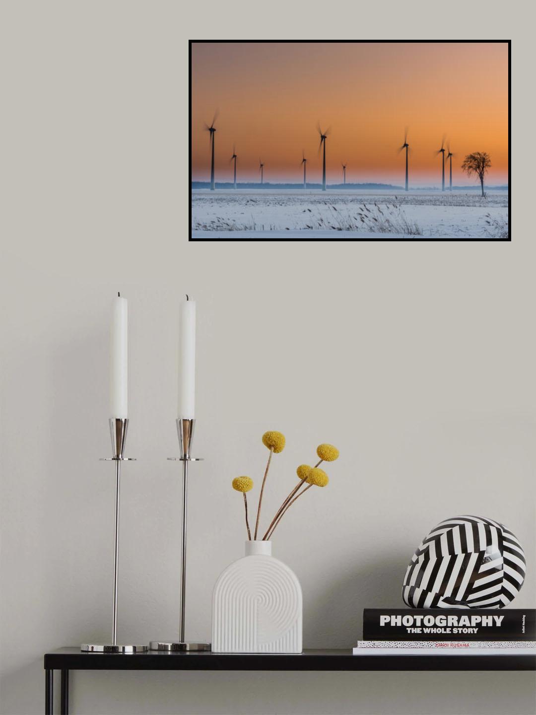 Wind turbines an a lonely tree Poster och Canvastavla