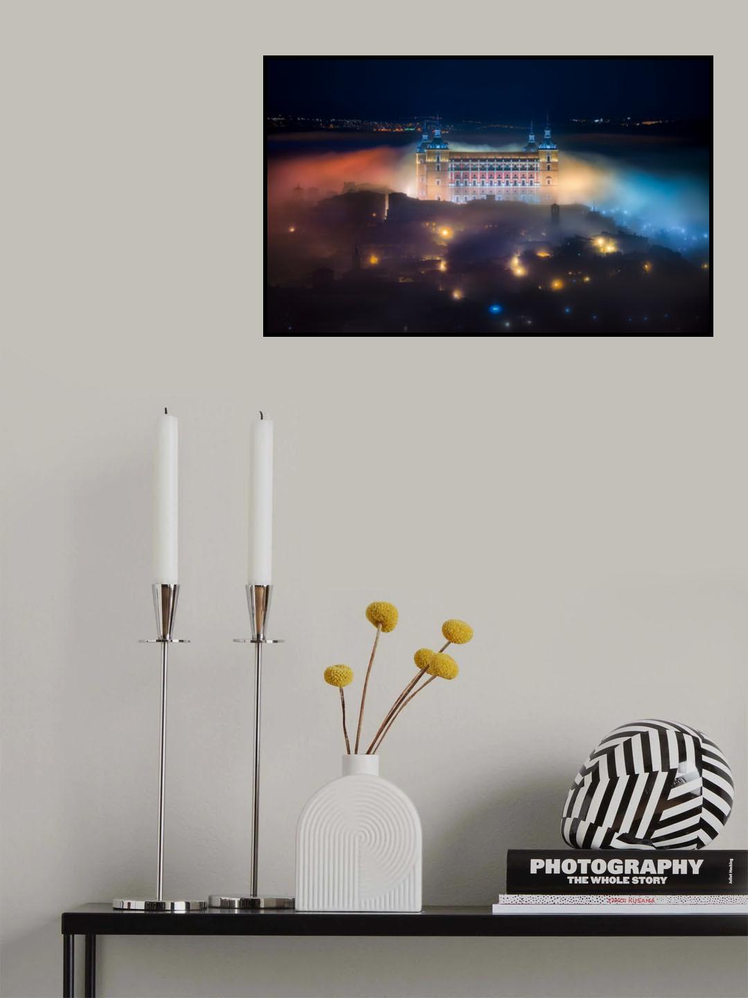 Mystic Foggy Night in Toledo City Poster och Canvastavla