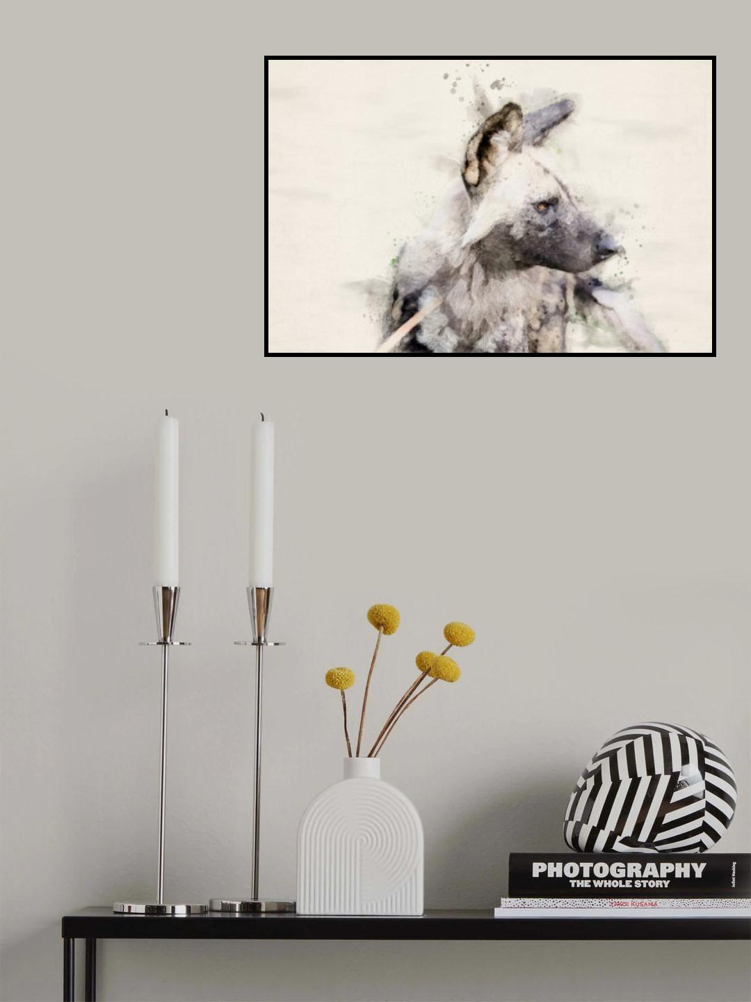 Abstract African Wild Dog Watercolor Art Poster och Canvastavla