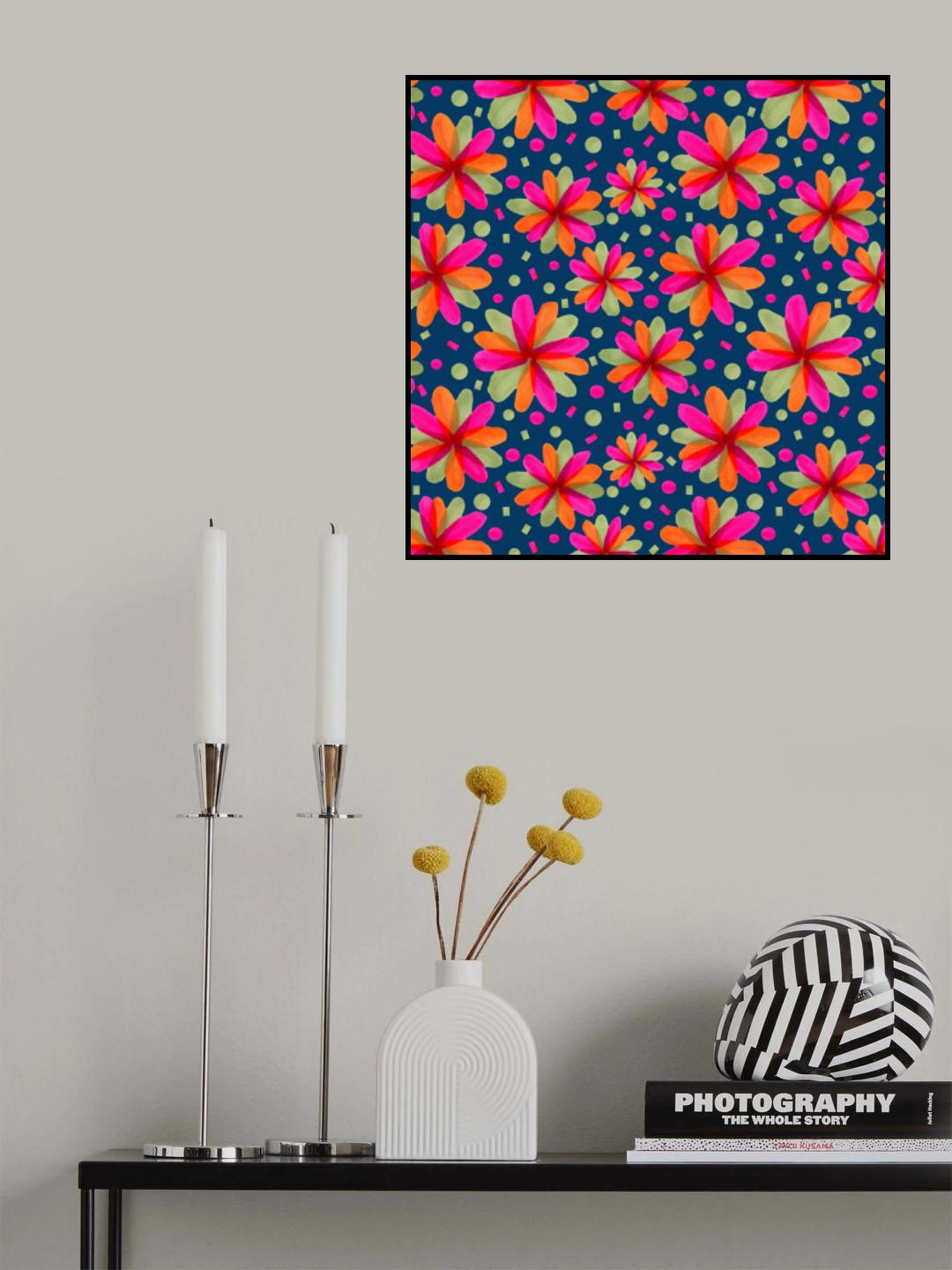 Floral Botanicals Magenta Green On Blue Poster och Canvastavla