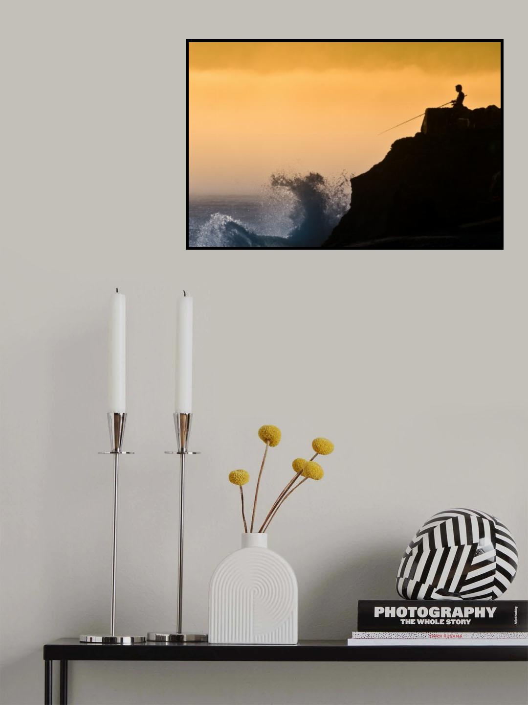 Seashore, sunset and the fisherman Poster och Canvastavla