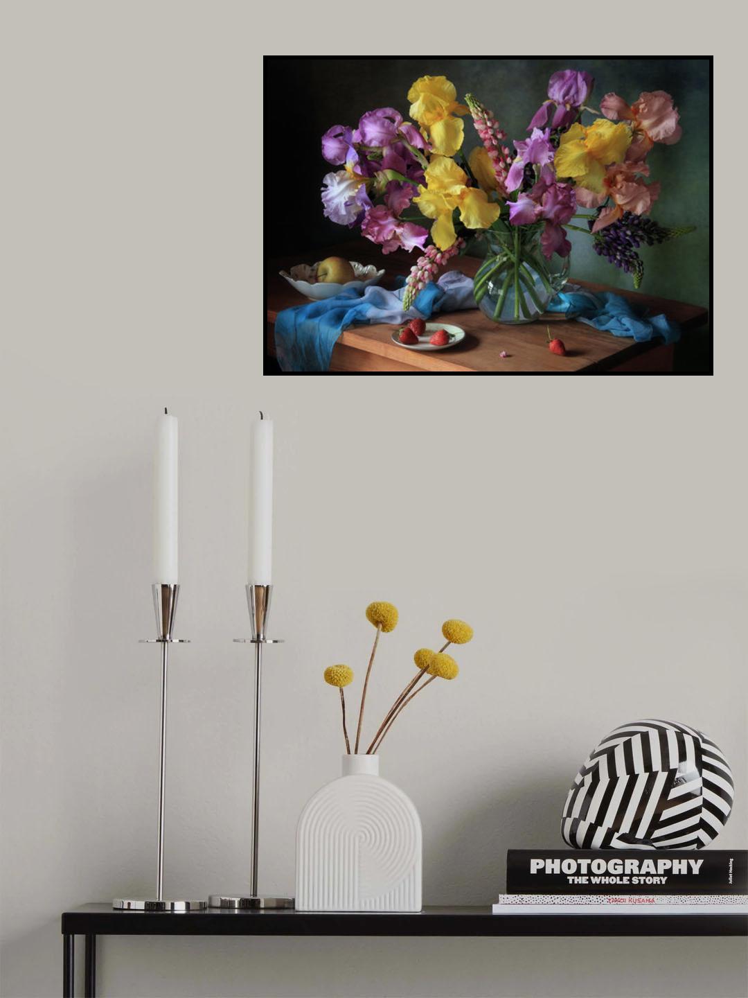 Still life with a bouquet of irises and lupine Poster och Canvastavla