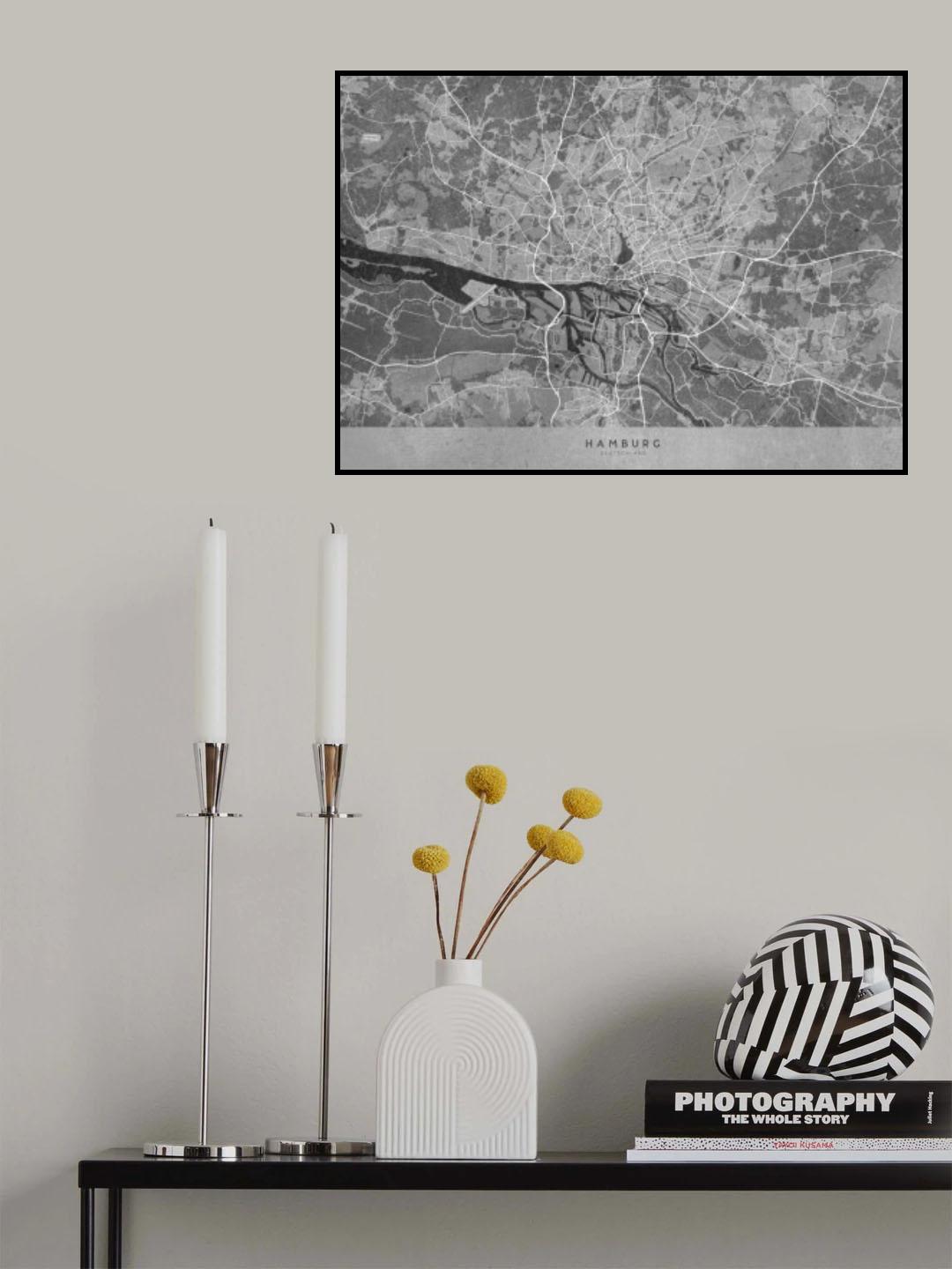 Gray vintage map of Hamburg Germany Poster och Canvastavla