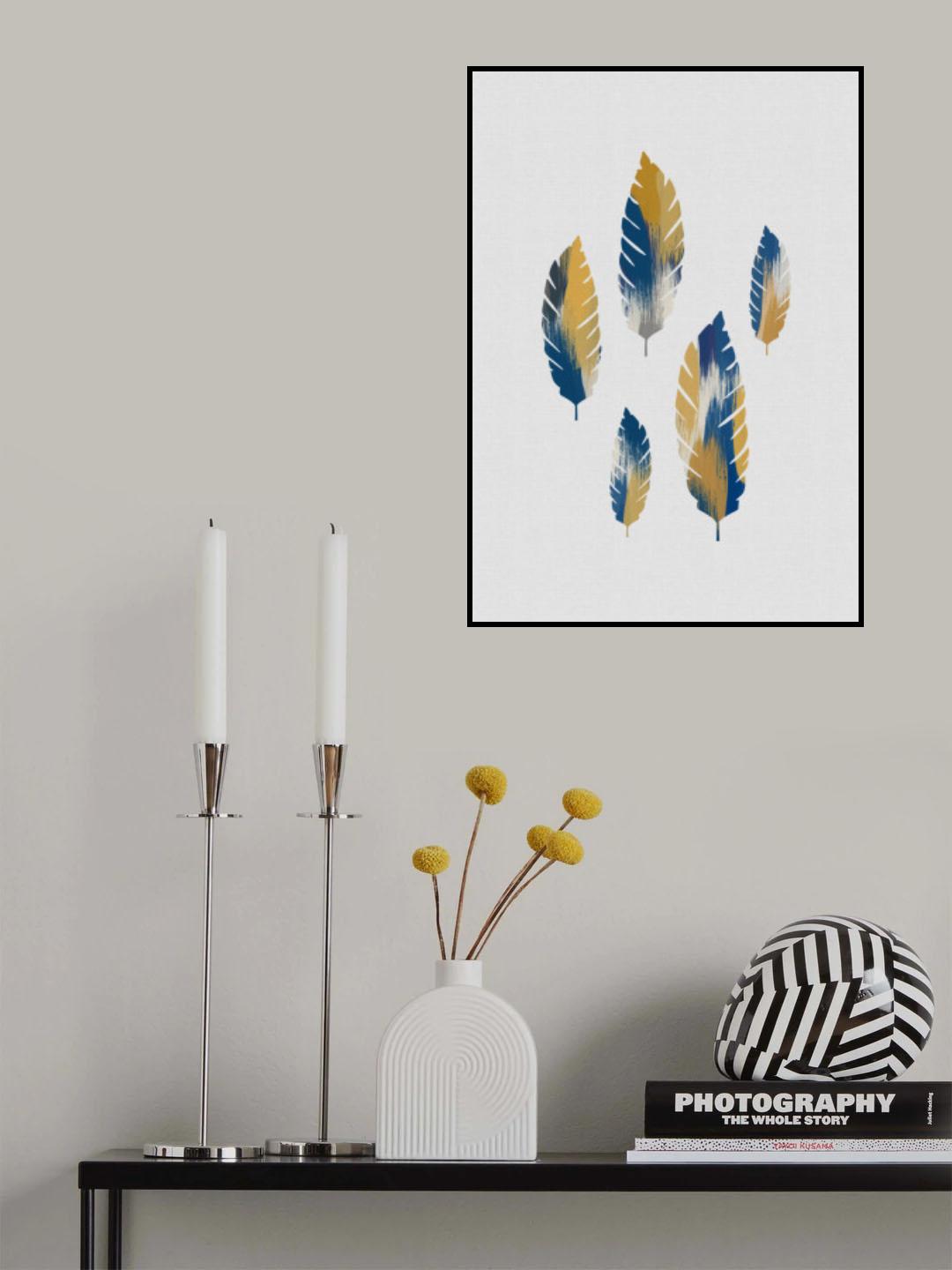 Leaves Blue & Yellow Poster och Canvastavla
