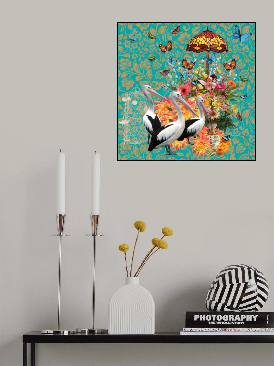 Pelicans & Fluttering Butterflies Poster och Canvastavla