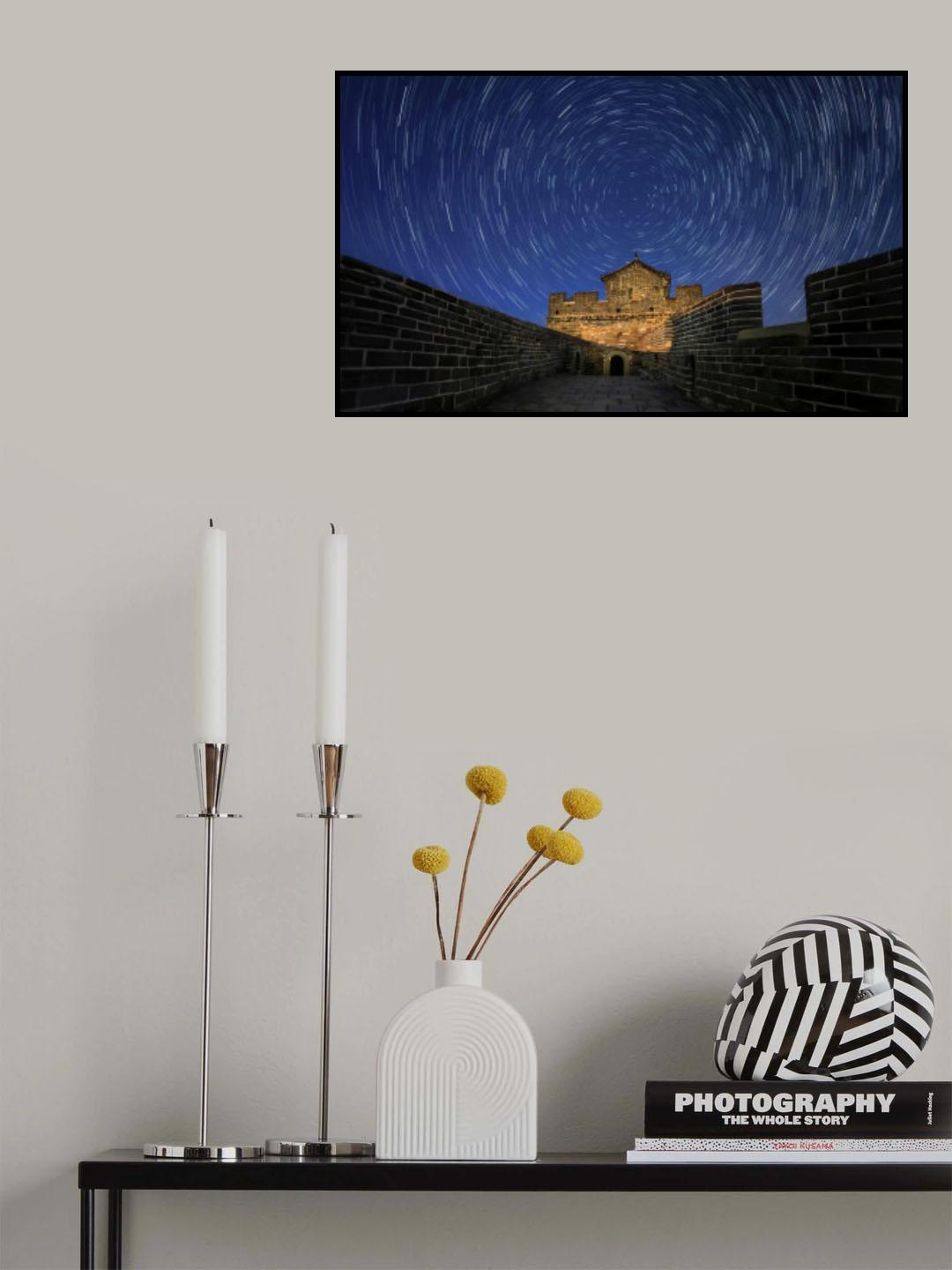 Star trails on the Great Wall Poster och Canvastavla
