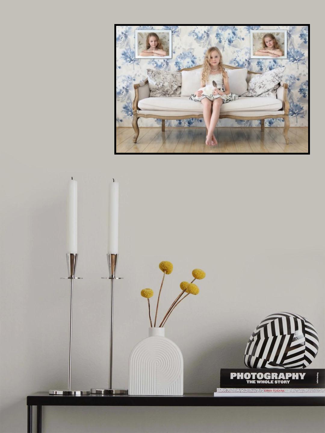 3 little girls and a white rabbit Poster och Canvastavla