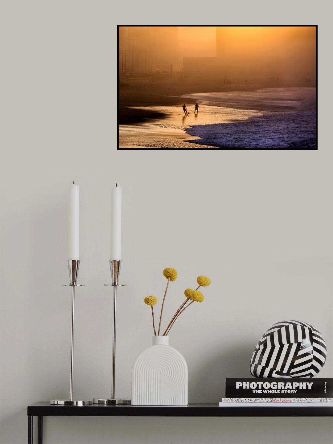 Playing football on the shore Poster och Canvastavla