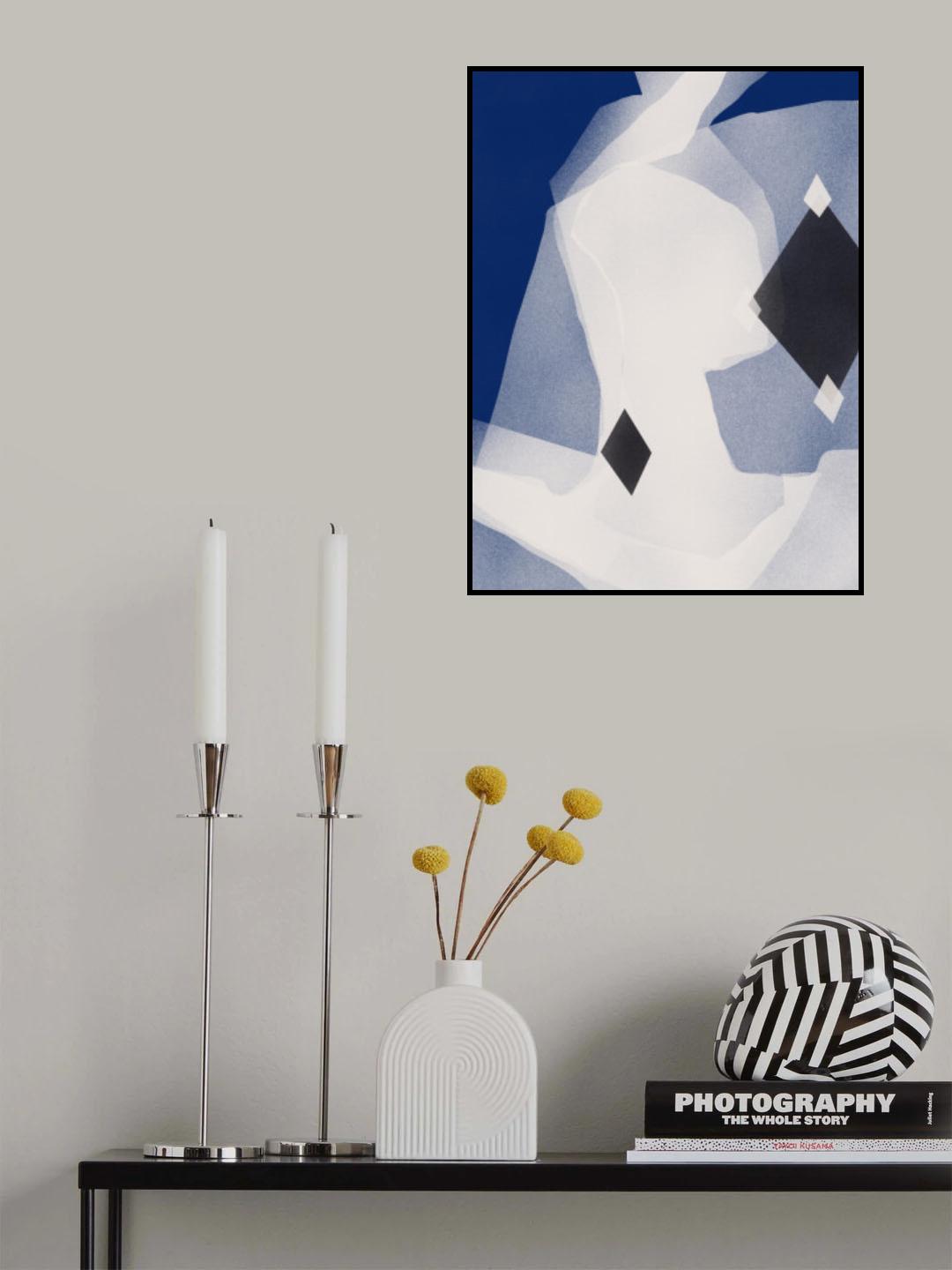 Blue Black and White Abstract Poster och Canvastavla
