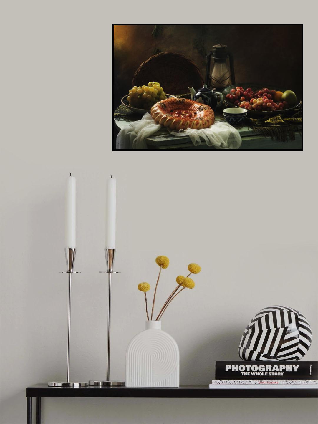 StillLife with Cake and Grapes Poster och Canvastavla