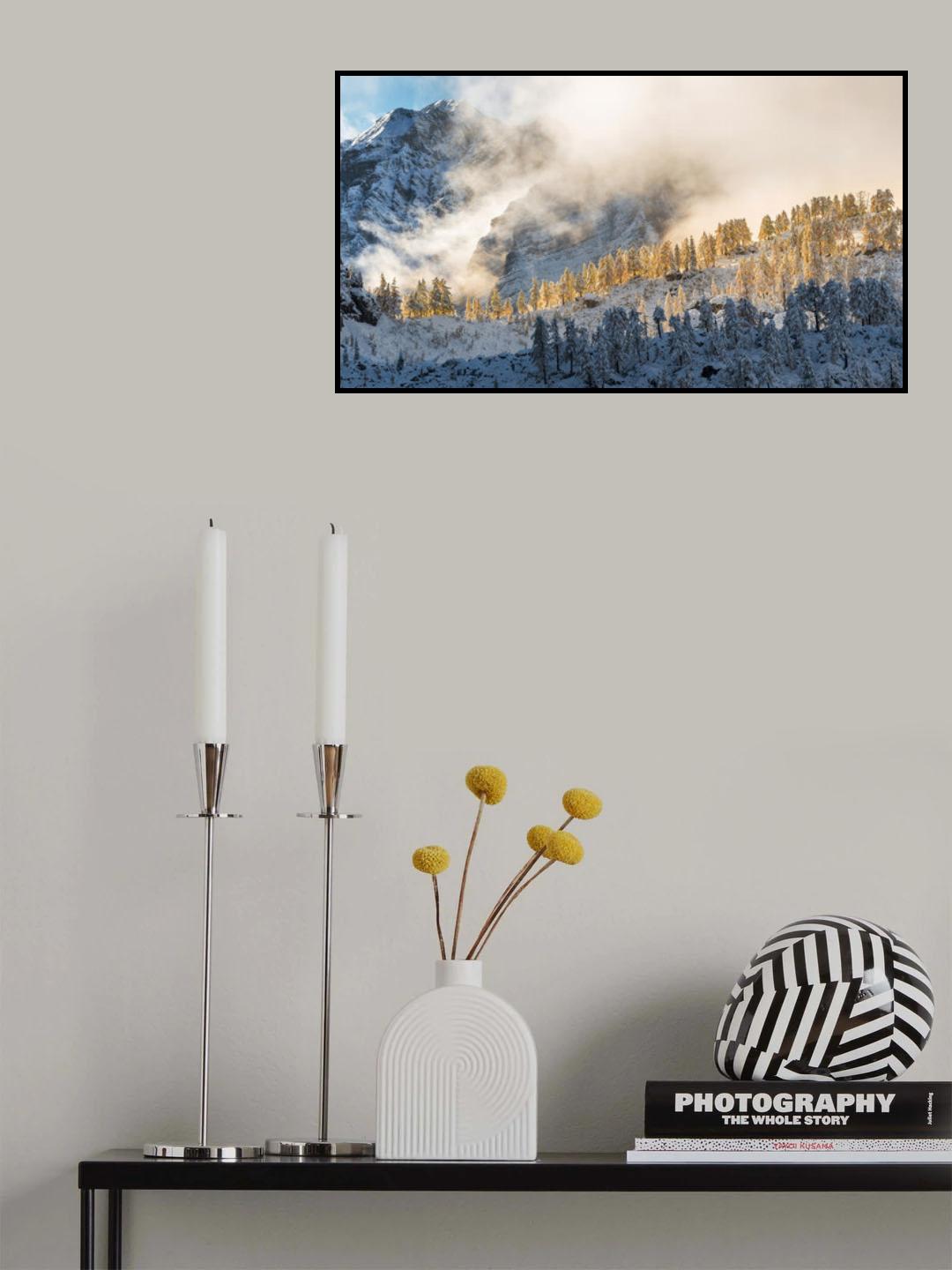 Golden larches in the mountains Poster och Canvastavla