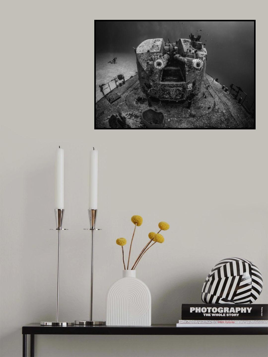 Machine gun on wreck of MV captain Keith Poster och Canvastavla