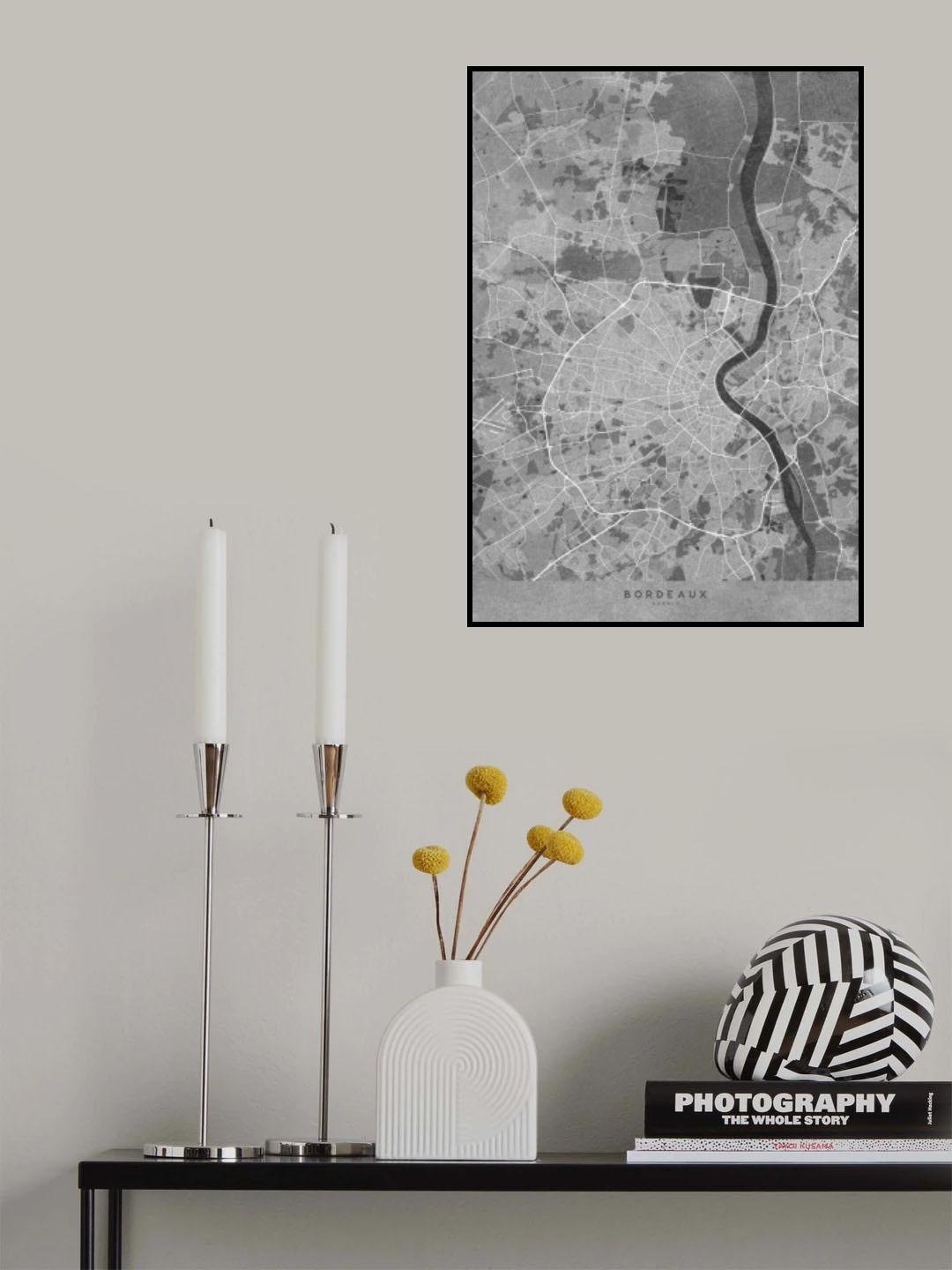 Gray vintage map of Bordeaux France Poster och Canvastavla