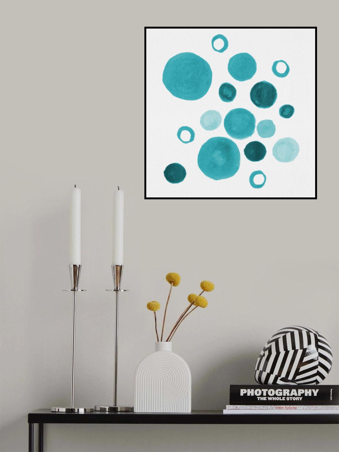 Turquoise Floral Circles Large Small Poster och Canvastavla