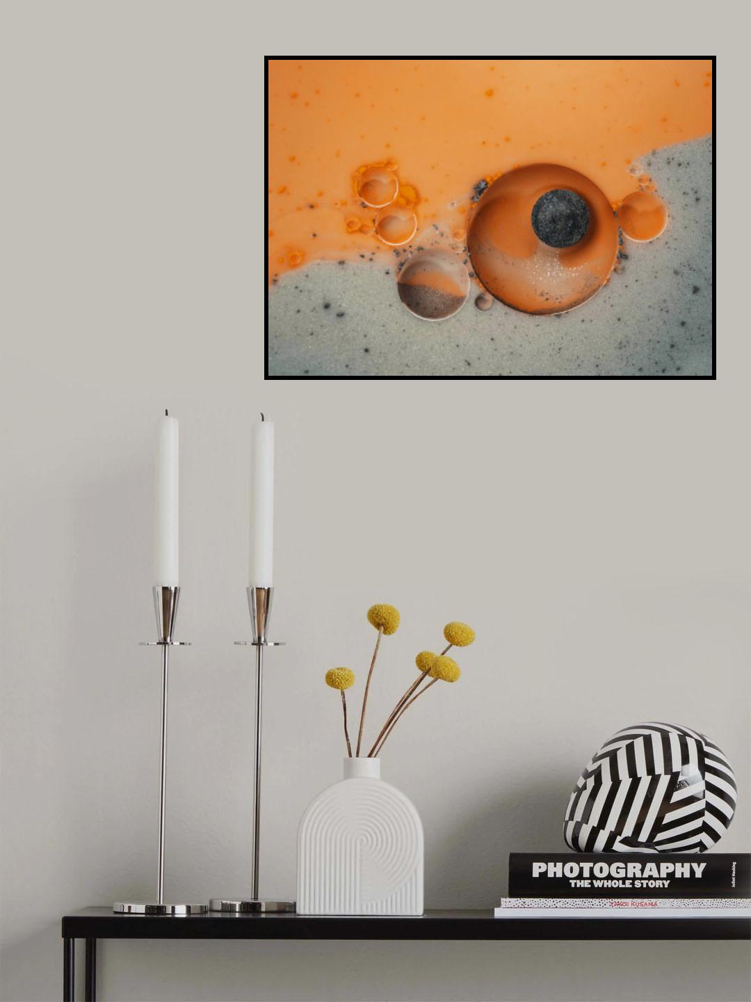 Fluid Orange Grey Silver Macro Photo Poster och Canvastavla