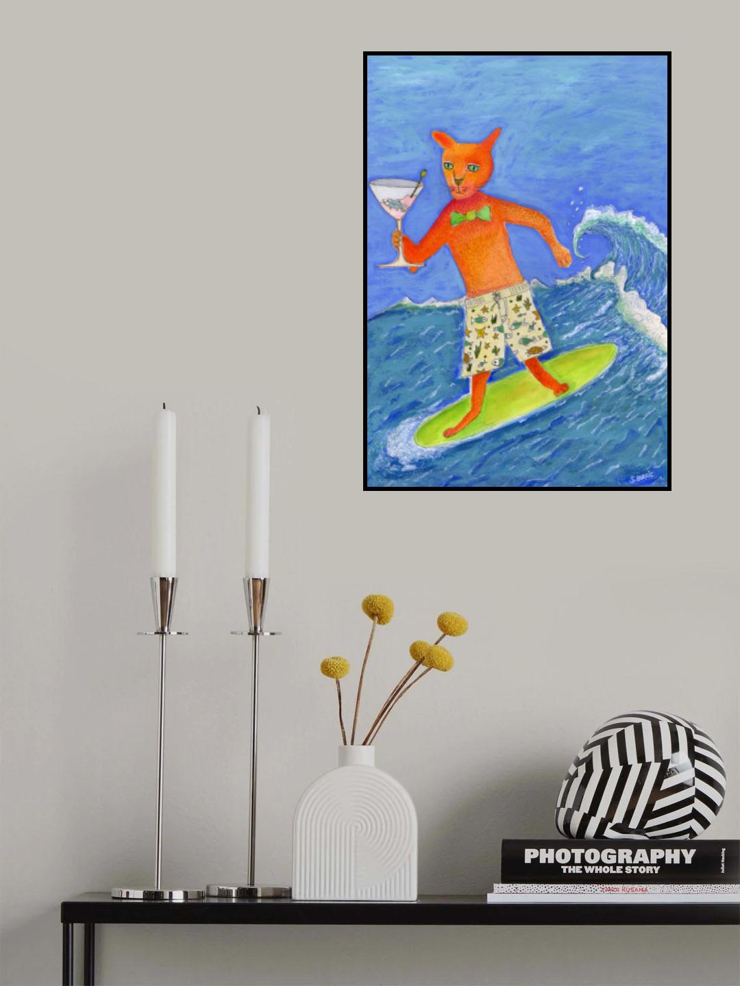 Surfing Cocktail Cat Poster och Canvastavla