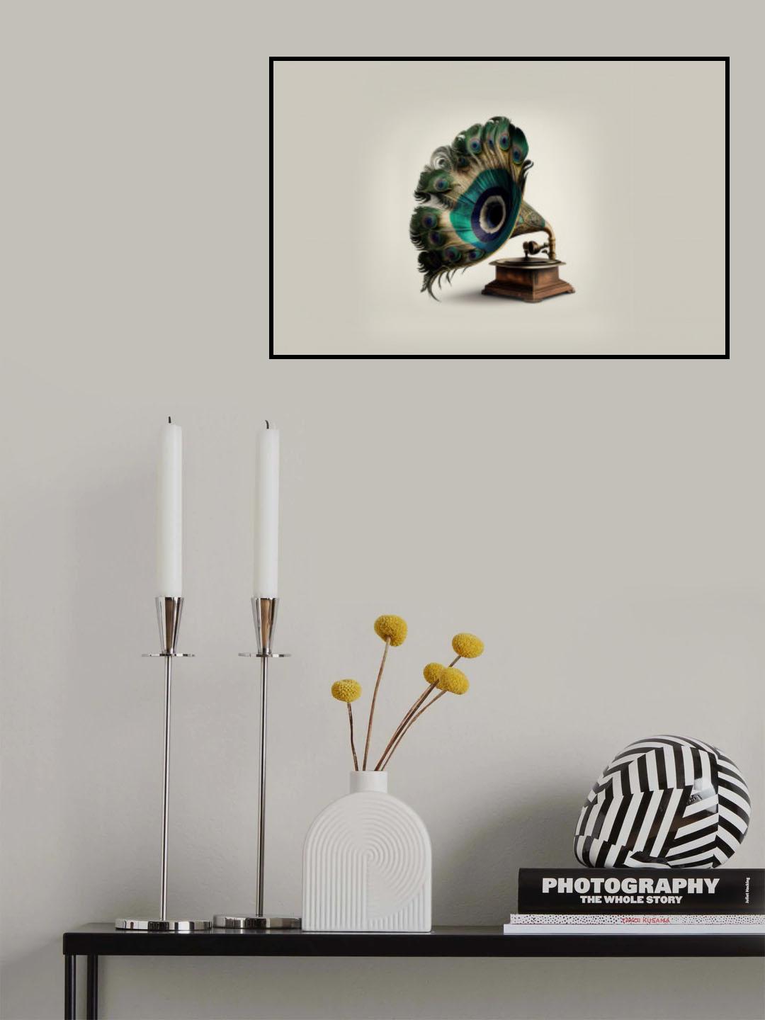 Peacock Gramaphone Poster och Canvastavla