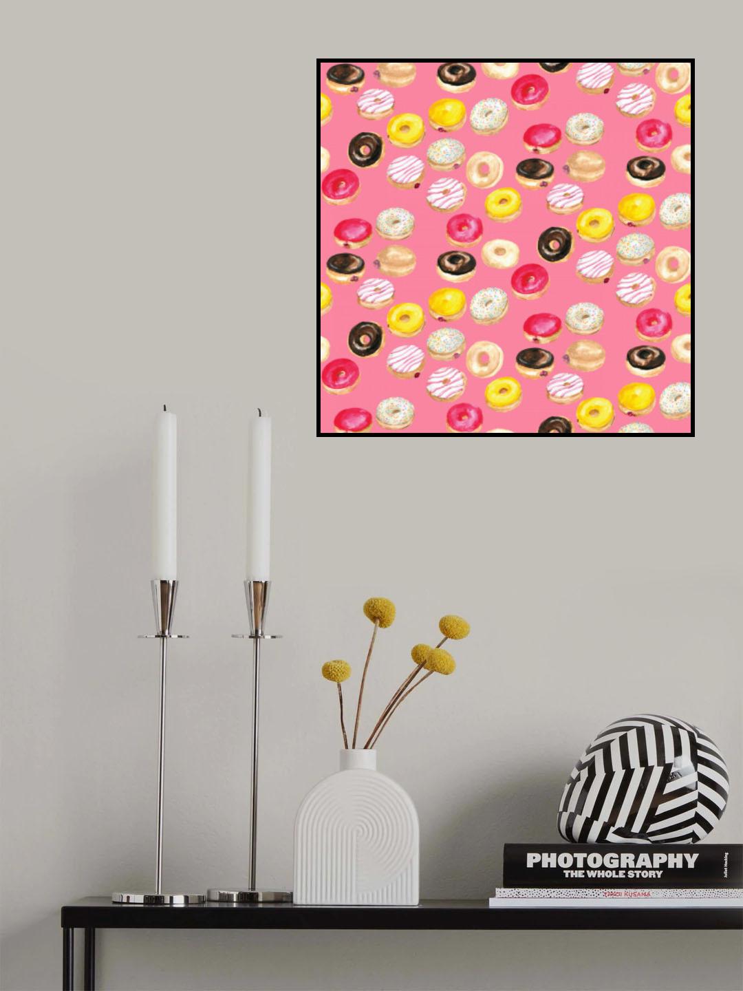 Watercolor donuts pattern in hot pink Poster och Canvastavla