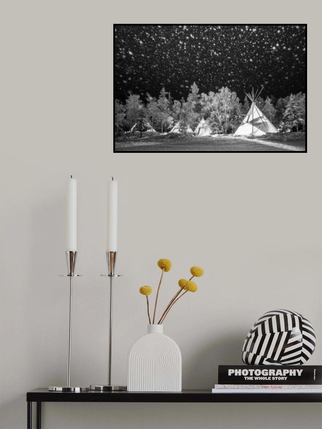 Snow falling on tipis Poster och Canvastavla