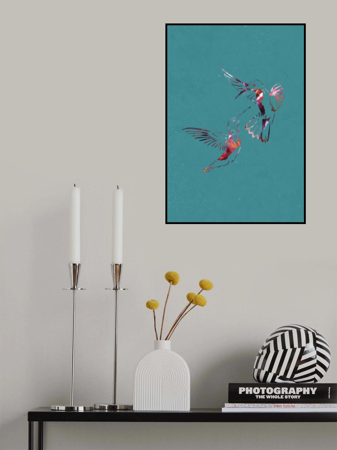 Pink Green Bird Flight Poster och Canvastavla