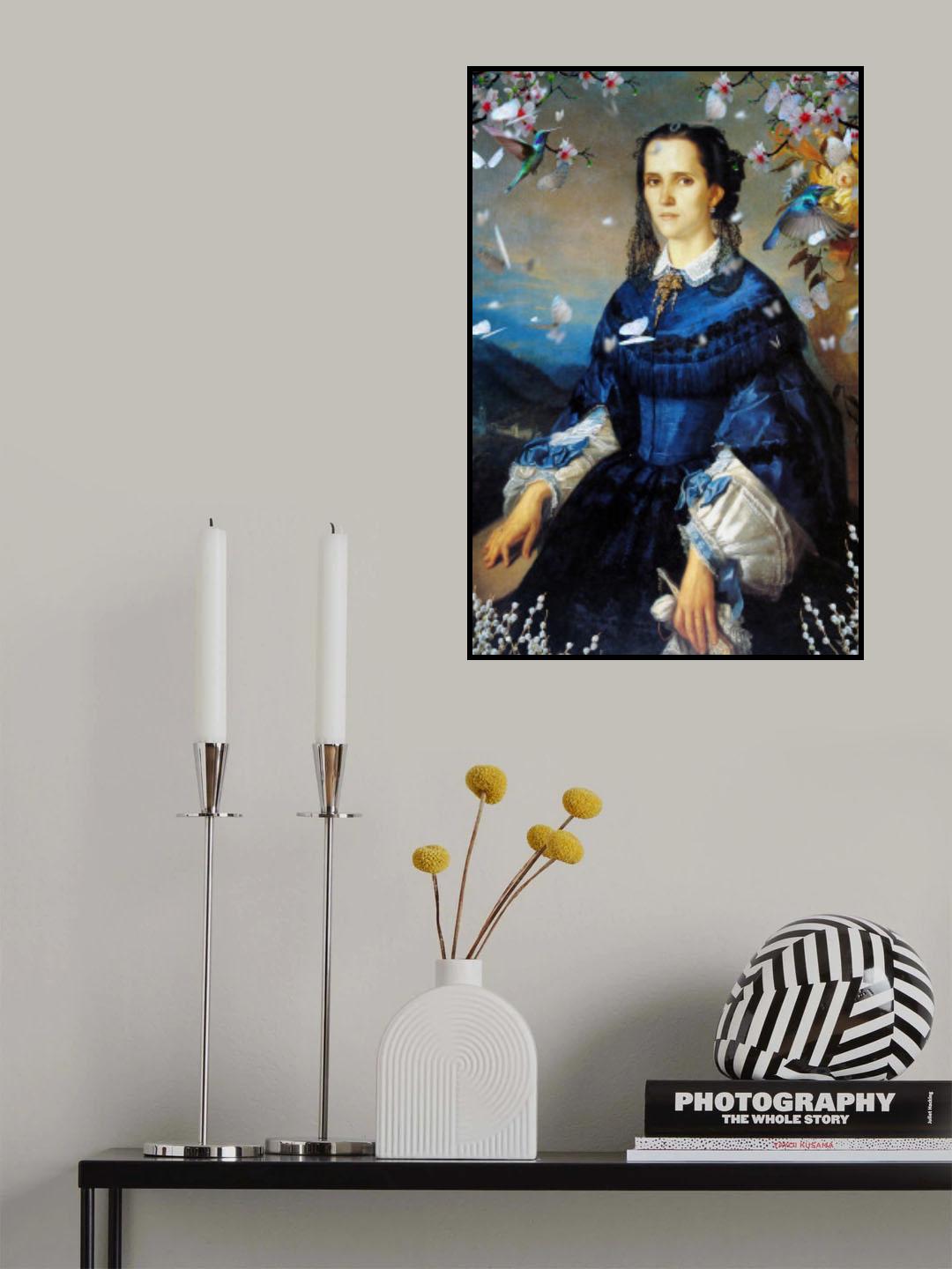 Lady Blue Hummingbird Blooms Poster och Canvastavla