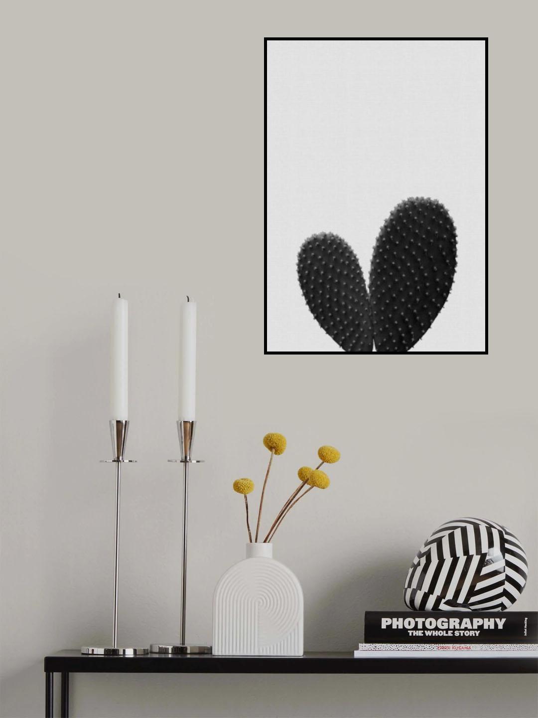 Heart Cactus Black & White Poster och Canvastavla