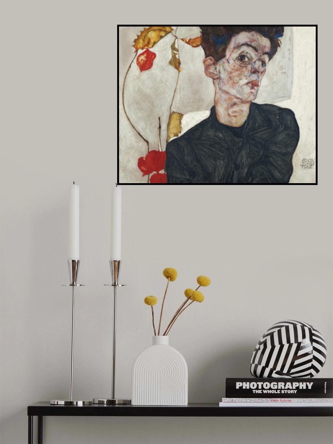 Egon Schiele's Self Portrait With Physalis 1912 Poster och Canvastavla