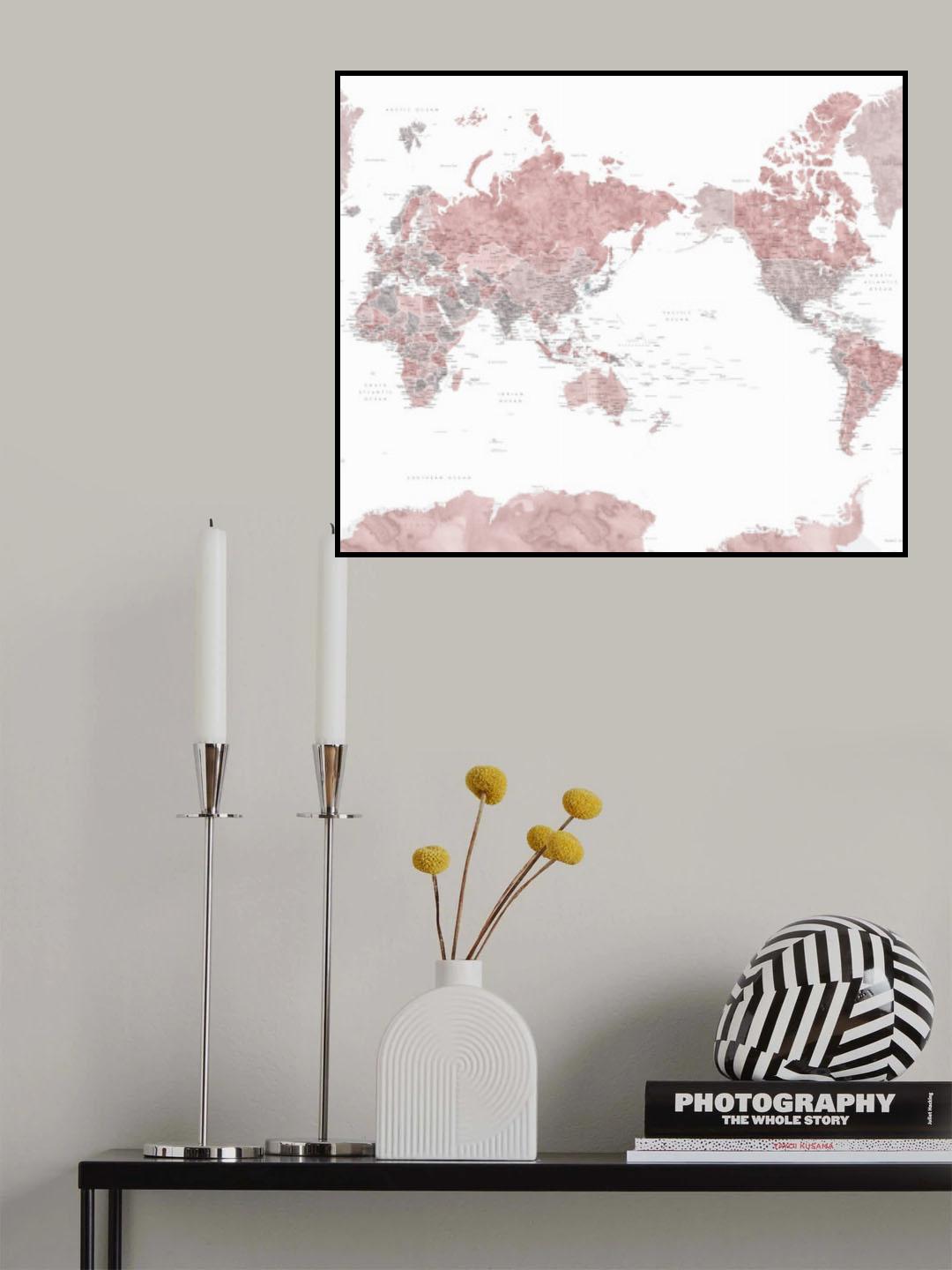 Pacific-centered world map with cities, Piper Poster och Canvastavla