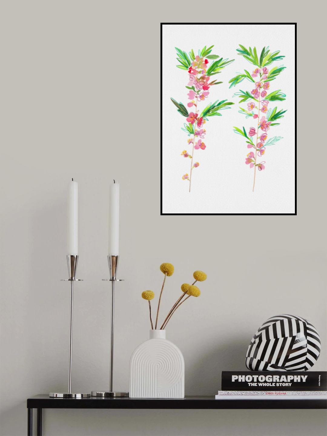 Dwarf Russian almond or Prunus tenella botanical painting Poster och Canvastavla