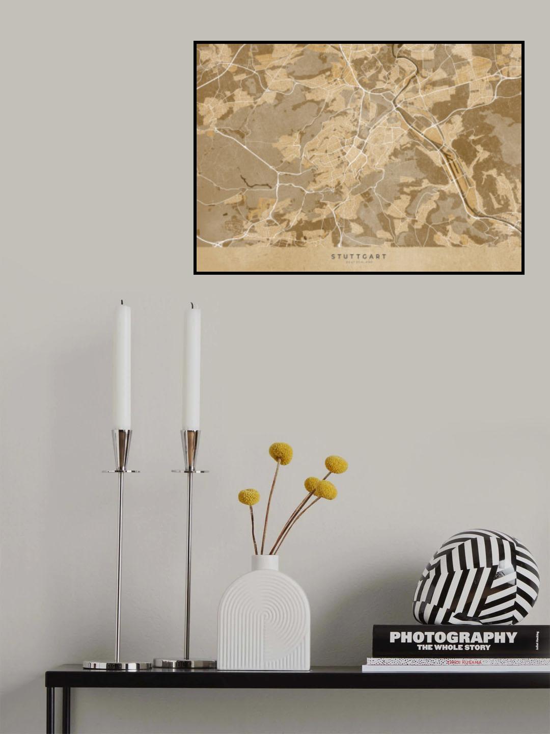 Sepia vintage map of Stuttgart downtown Germany Poster och Canvastavla